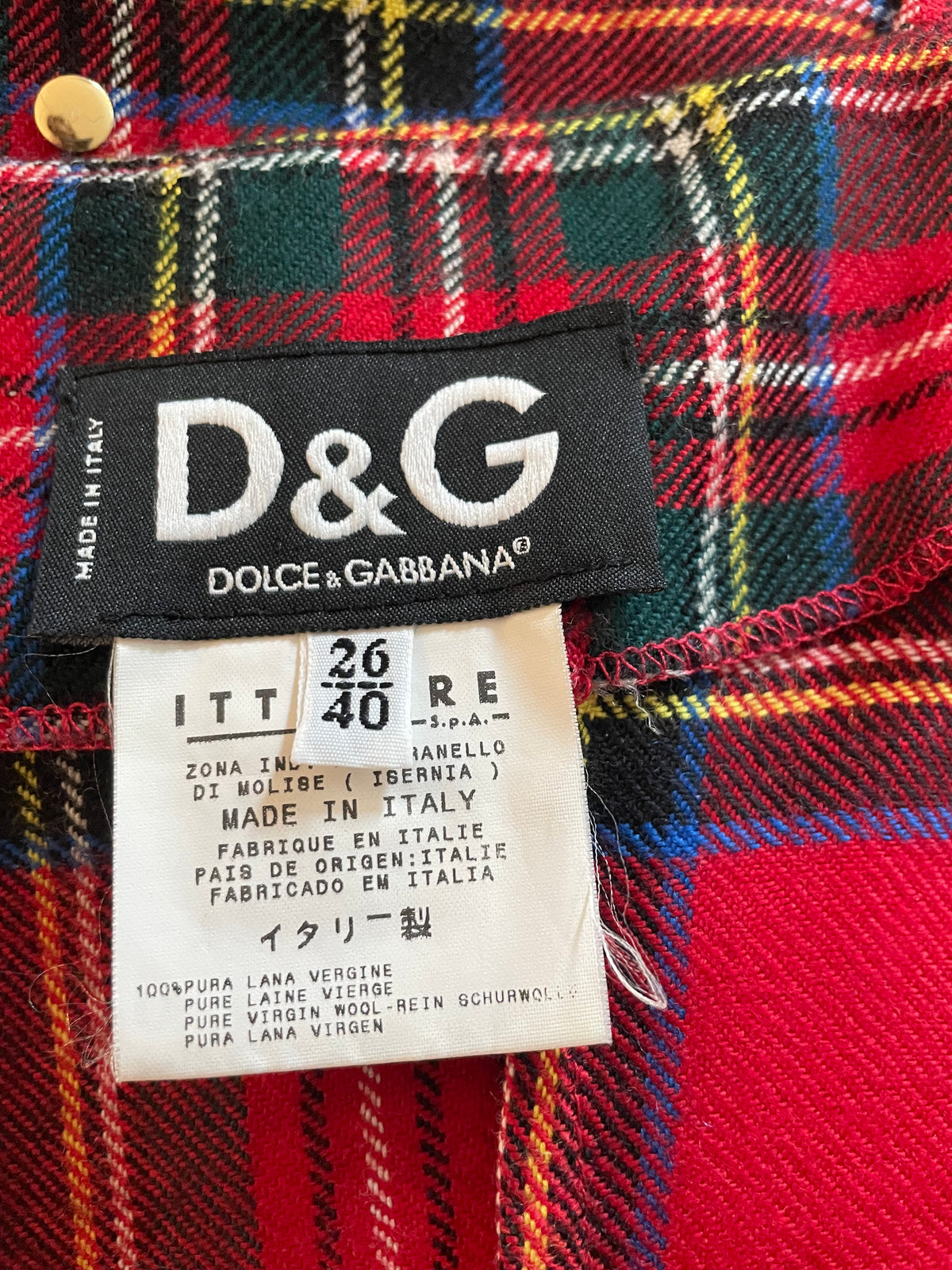 Dolce and Gabbana red plaid studded bodycon dress