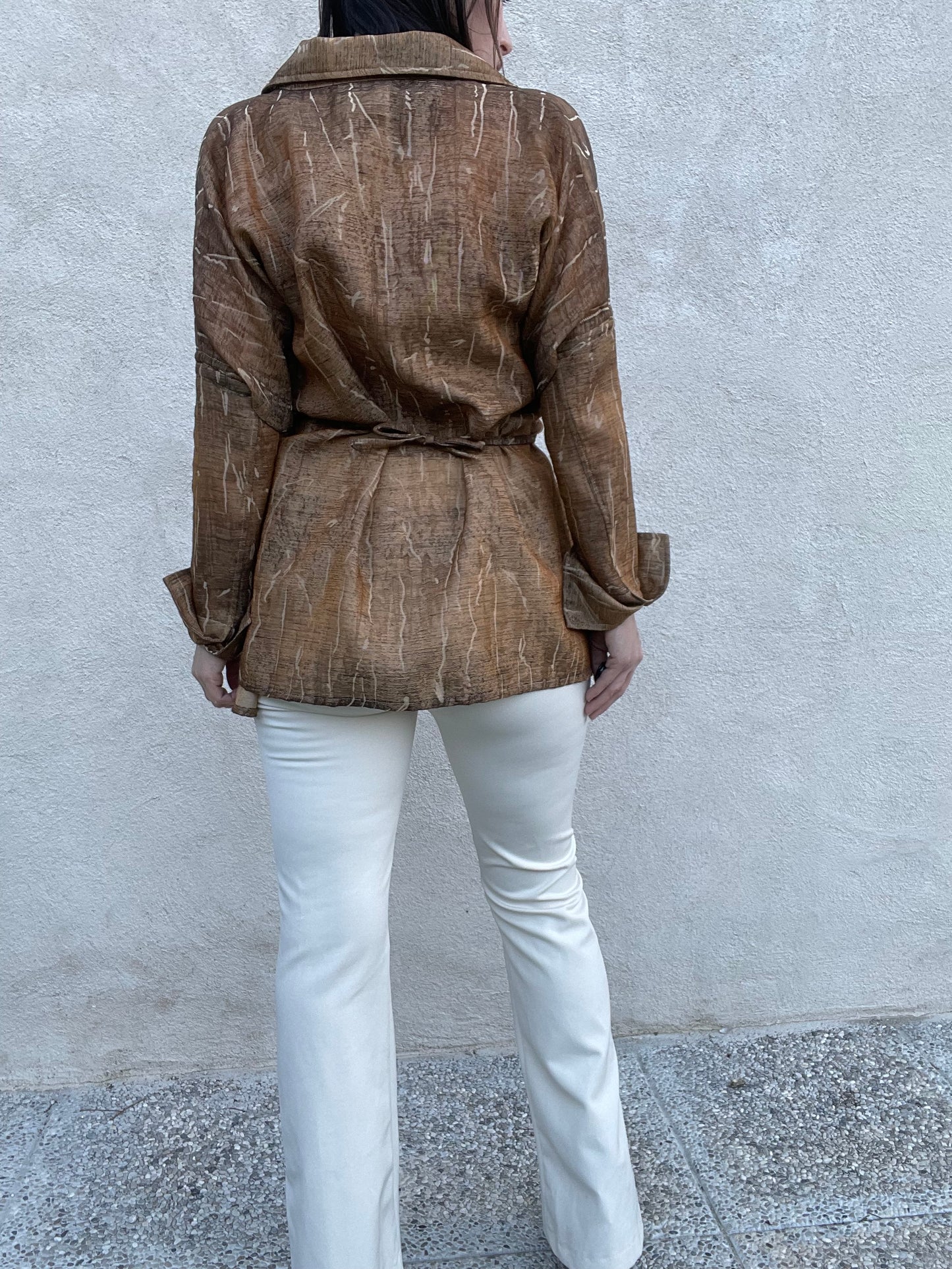 Gianfranco Ferré brown and beige cotton kimono shirt jacket