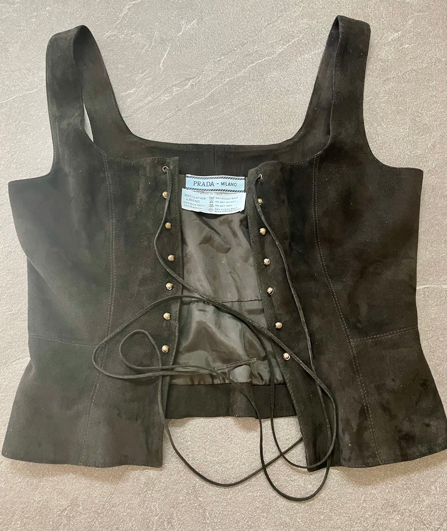 Prada Fall Winter 1993 leather lace up bustier corset