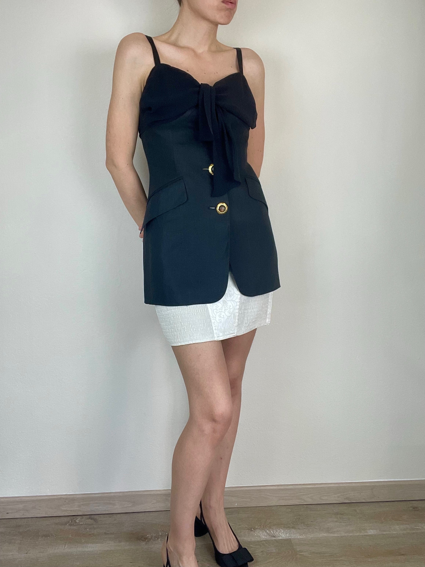 Max Mara black linen and silk long top