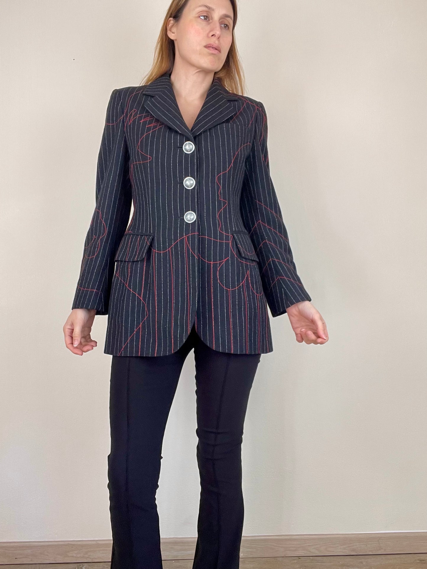 Moschino Cheap and Chic gray pinstripe blazer