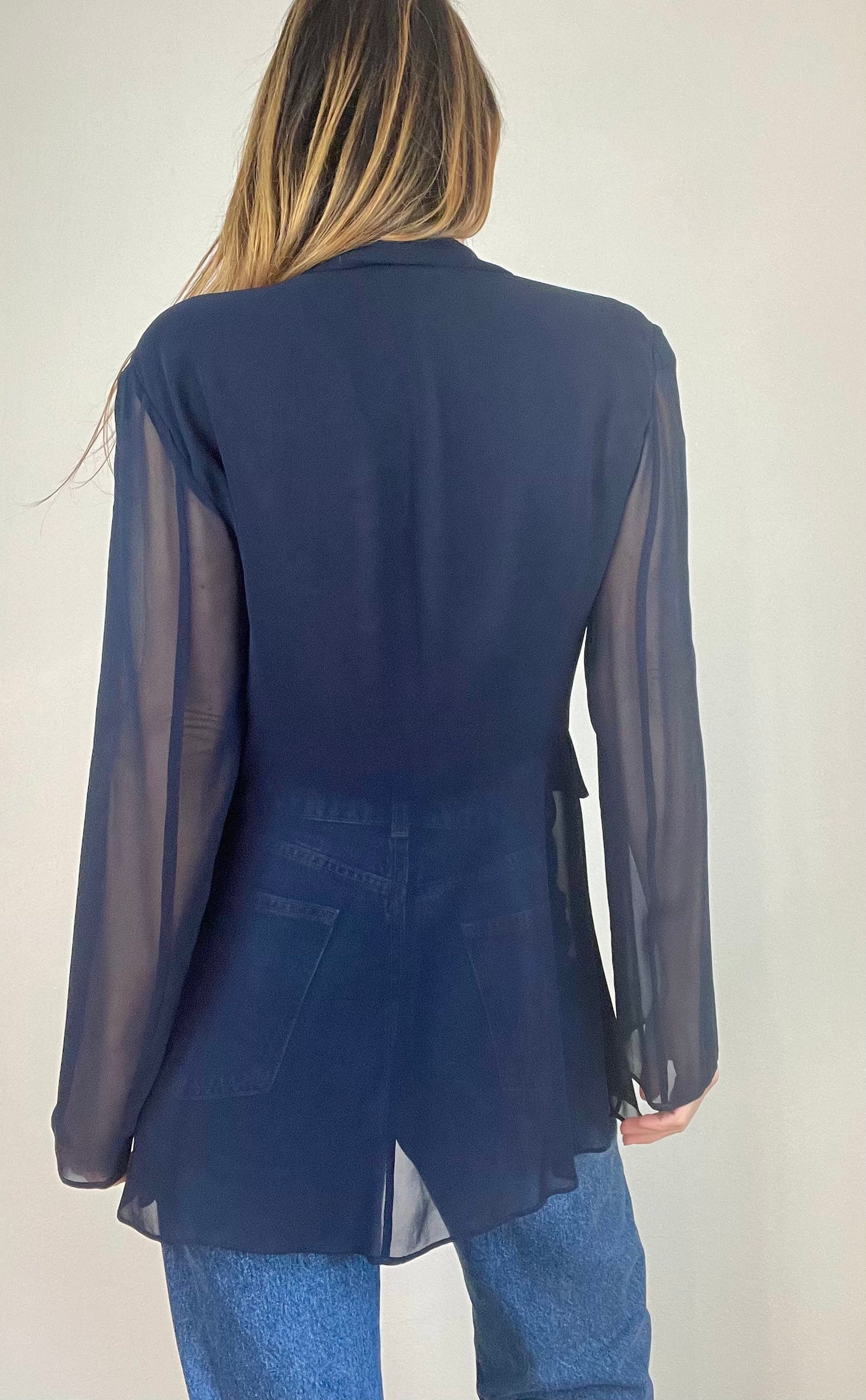 Alberta Ferretti navy blue sheer blouse jacket