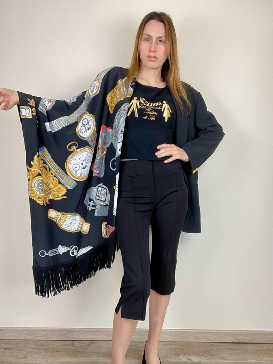Moschino Fall Winter 1986 novelty print shawl blazer jacket