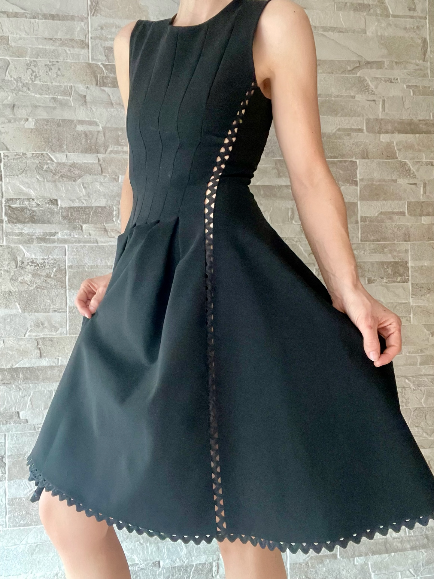 Prada black cut out pleated dress