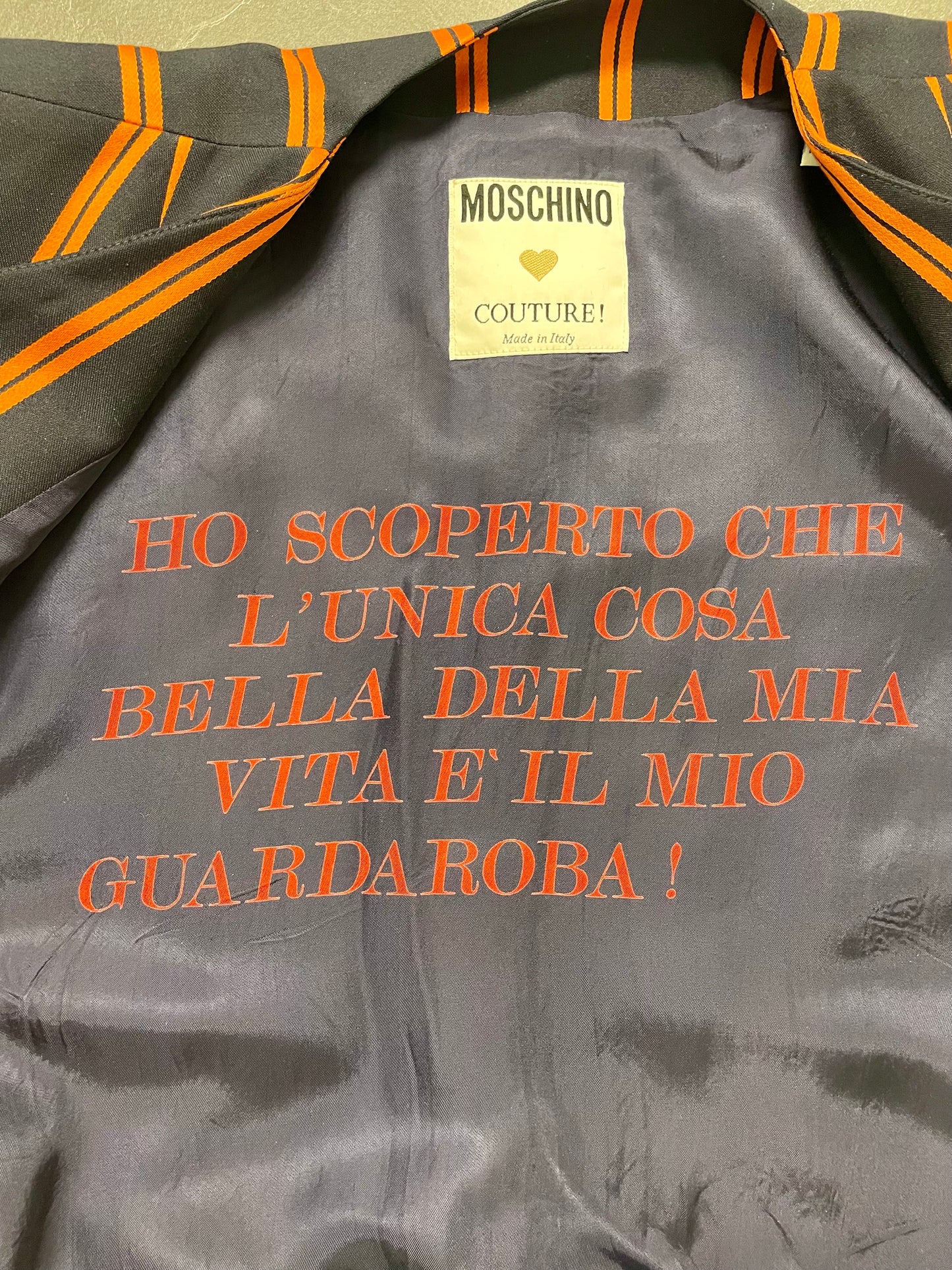 Moschino Couture navy and orange stripe blazer jacket