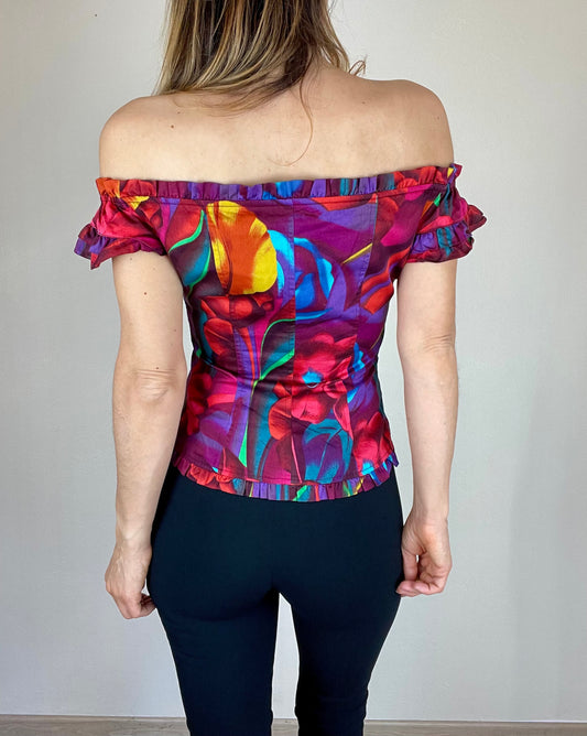 Kenzo multicolour off shoulder floral corset top