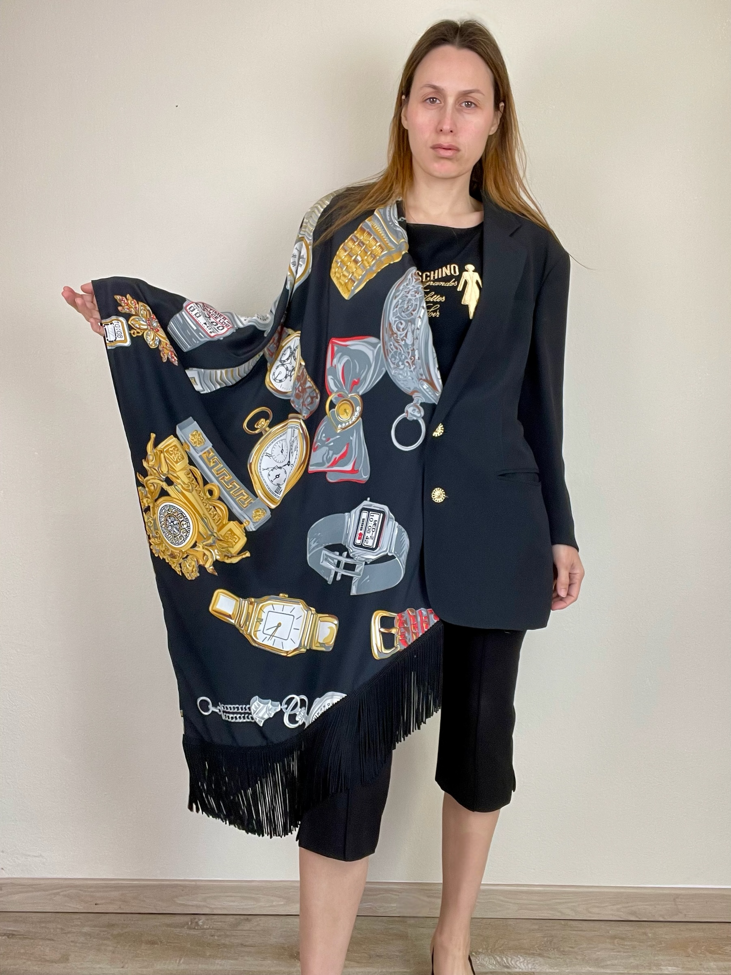 Moschino Fall Winter 1986 novelty print shawl blazer jacket