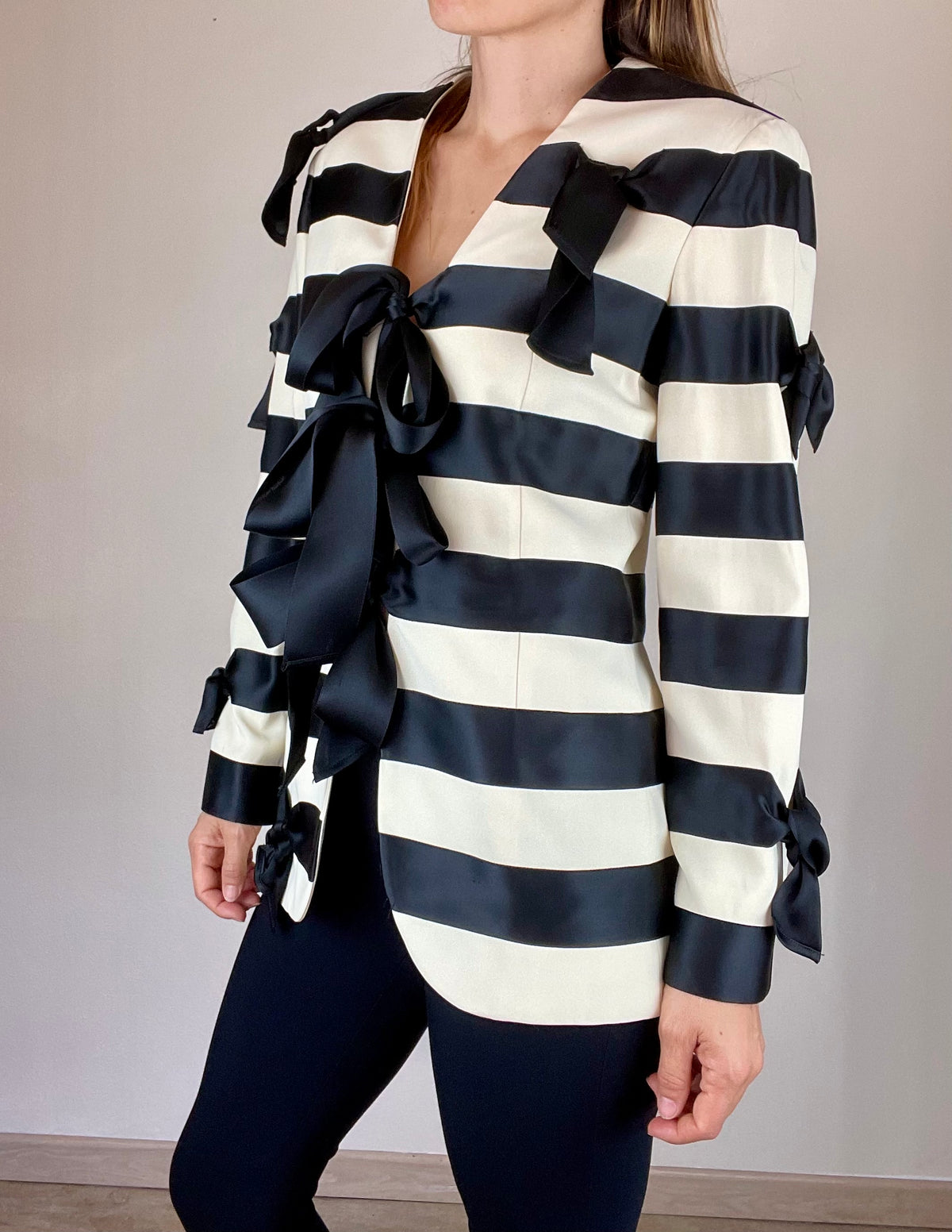 Moschino Couture Spring Summer 1993 striped ties and bows blazer jacket