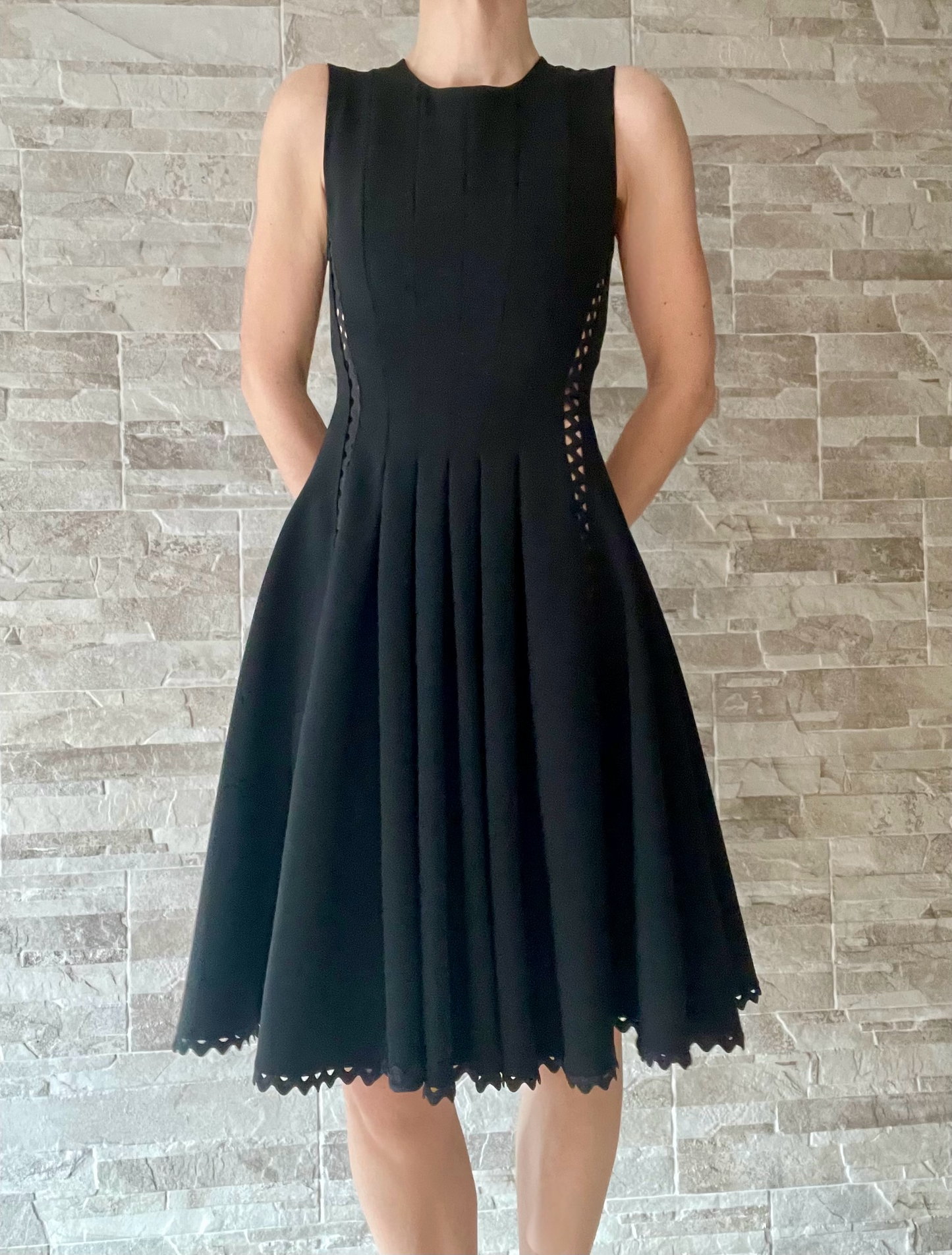 Prada black cut out pleated dress