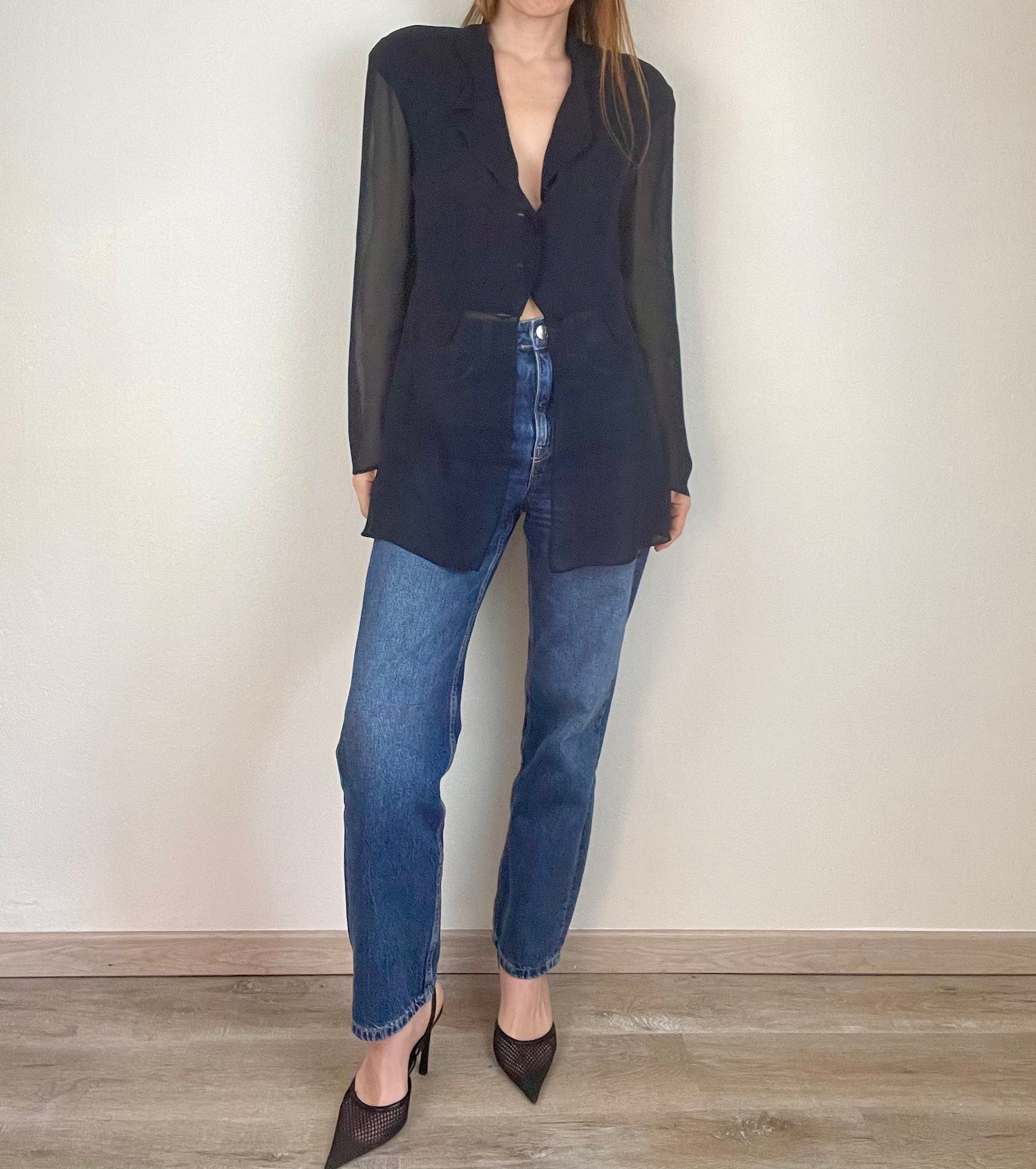 Alberta Ferretti navy blue sheer blouse jacket