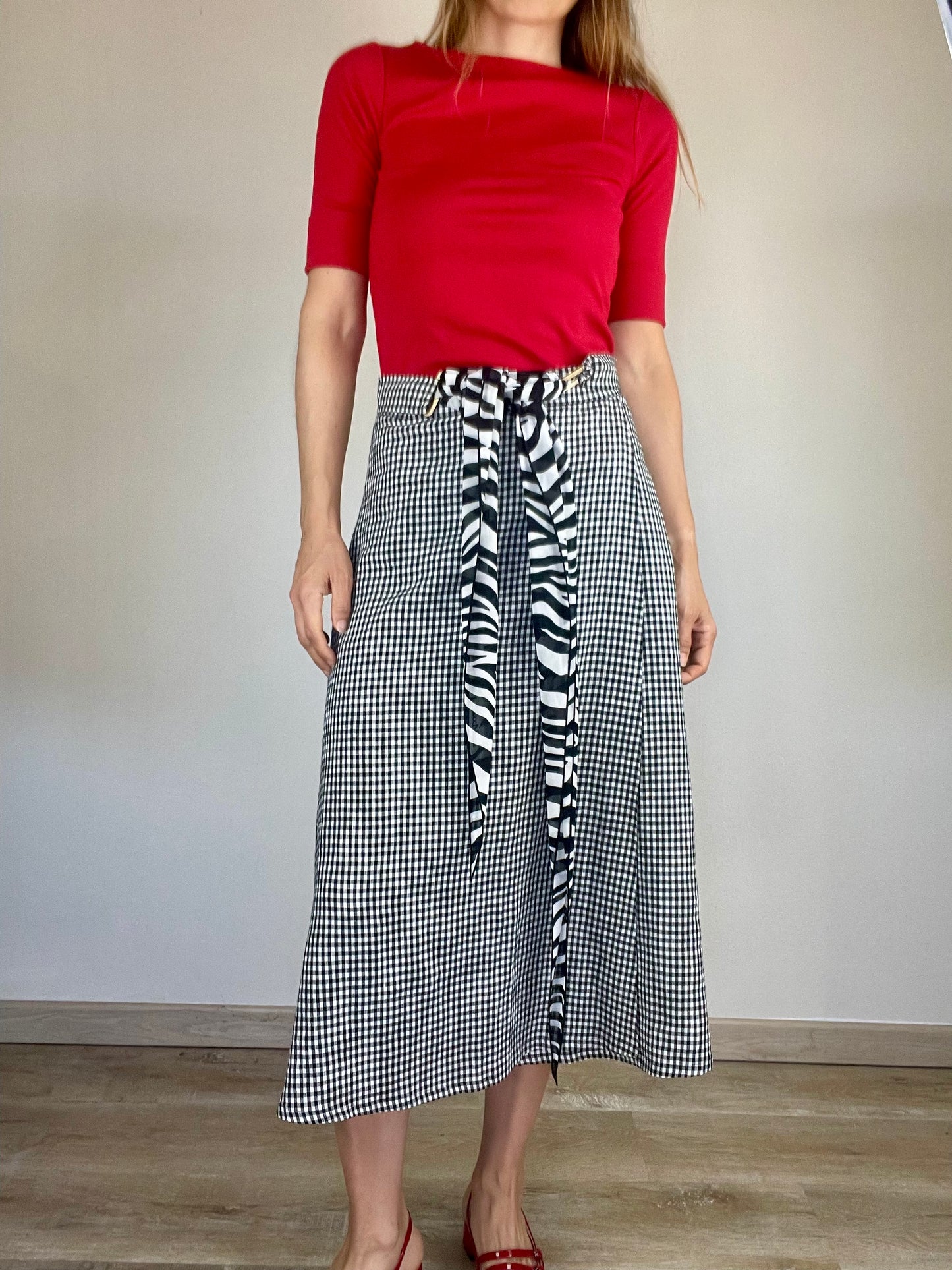 Max Mara linen gingham skirt with zebra scarf