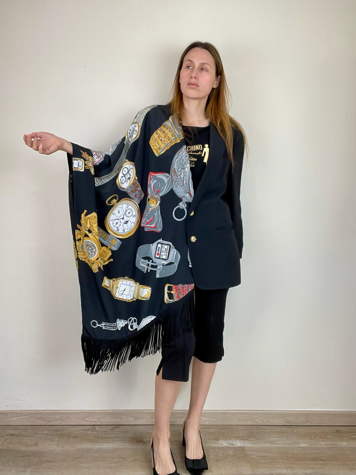 Moschino Fall Winter 1986 novelty print shawl blazer jacket