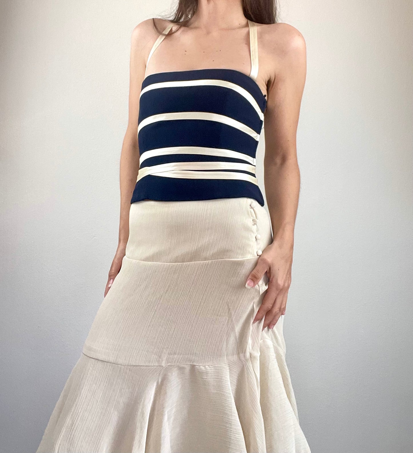 Moschino Couture navy and cream corset top