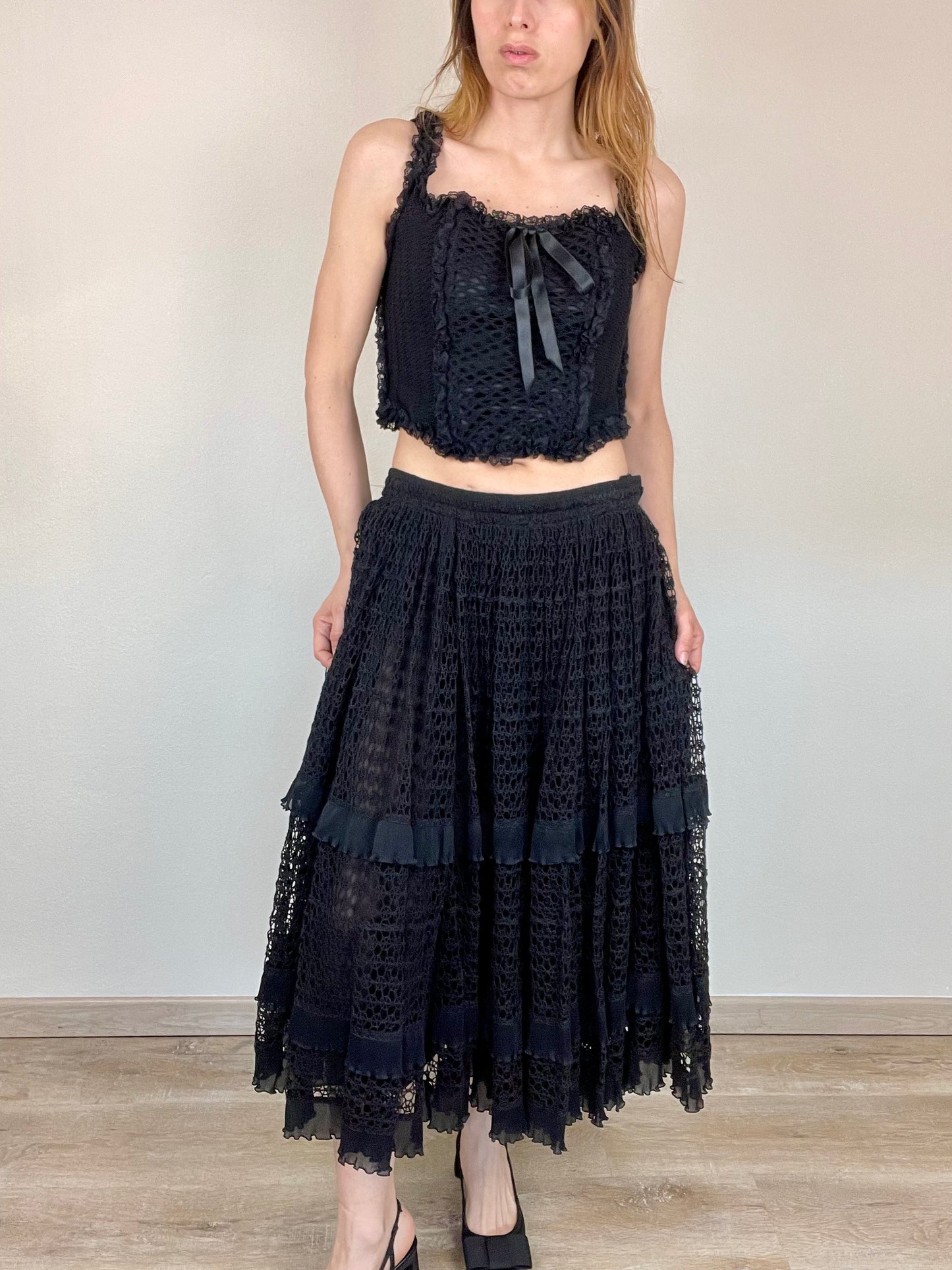 DOLCE & GABBANA Spring Summer 2002 Black Knitted Maxi Skirt