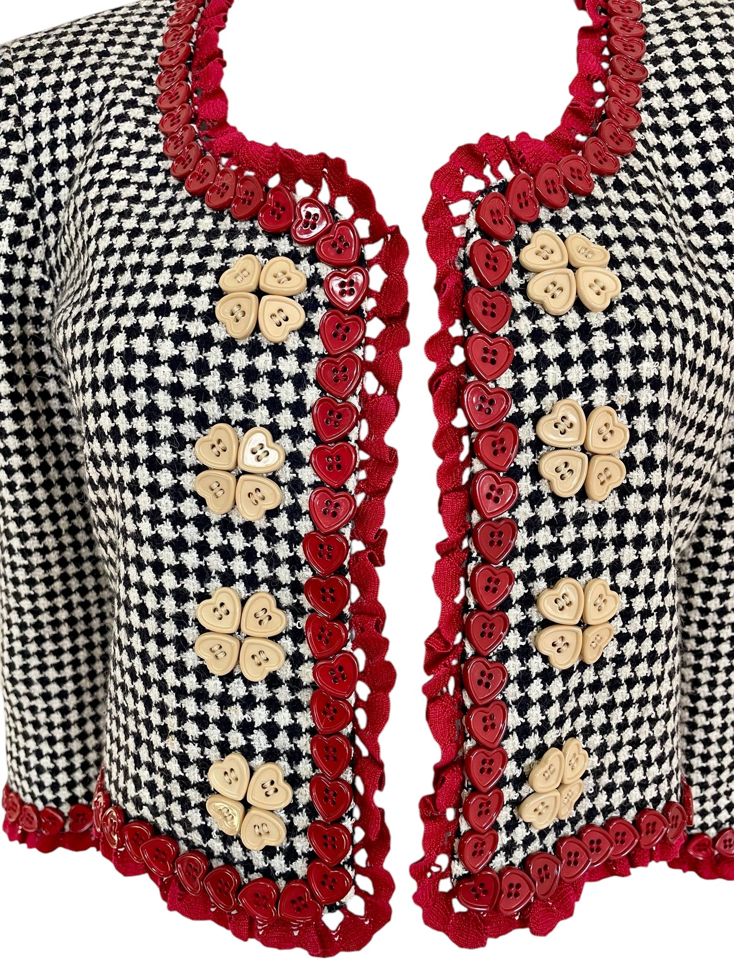 Moschino Cheap and Chic houndstooth lace heart button The Nanny Fran Fine jacket