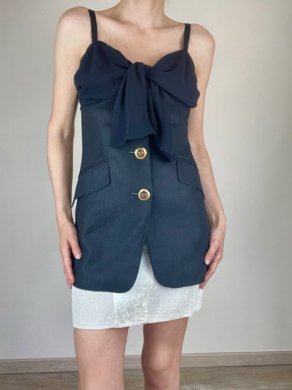 Max Mara black linen and silk long top