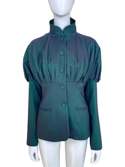 Romeo Gigli Fall Winter 1992 iridescent dark green pleated blazer jacket