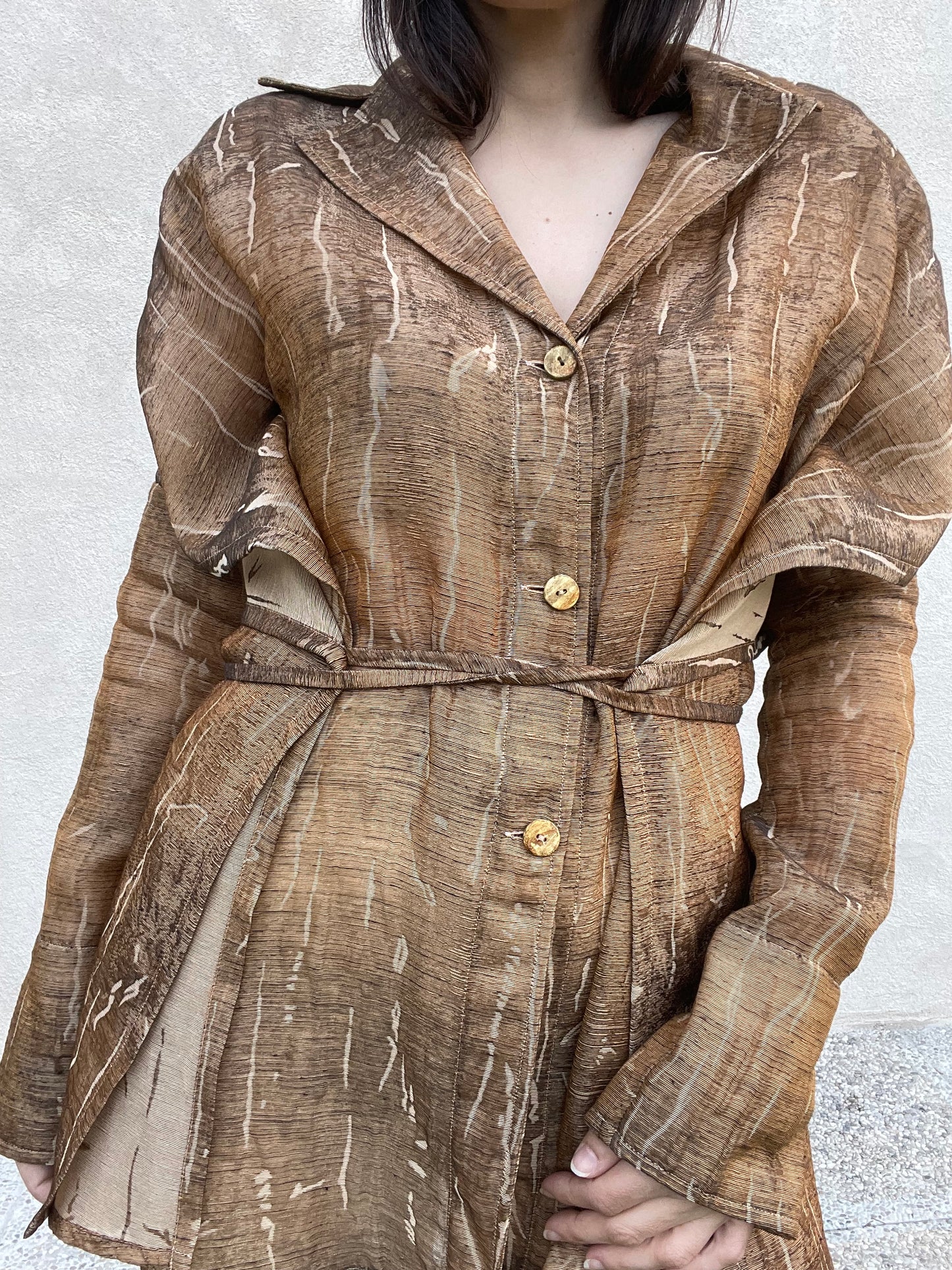 Gianfranco Ferré brown and beige cotton kimono shirt jacket
