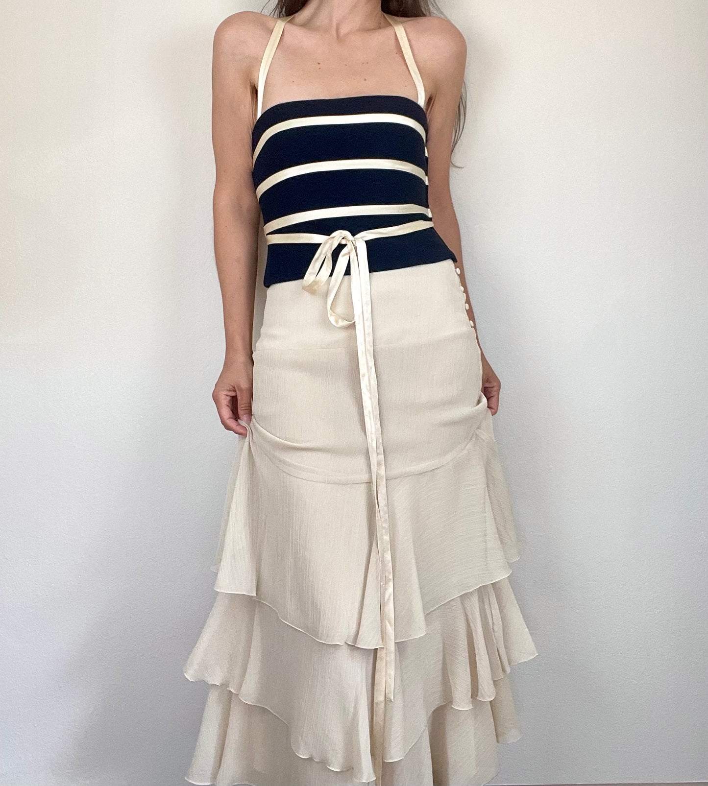 Moschino Couture navy and cream corset top