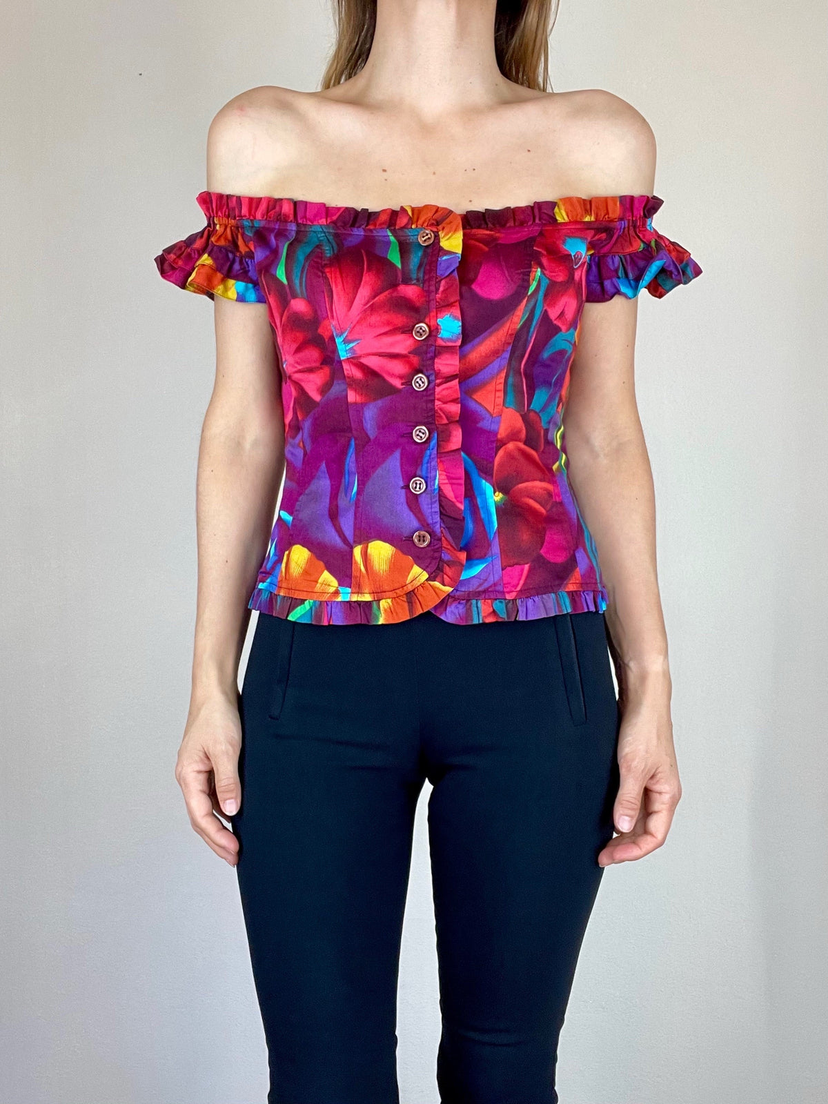 Kenzo multicolour off shoulder floral corset top