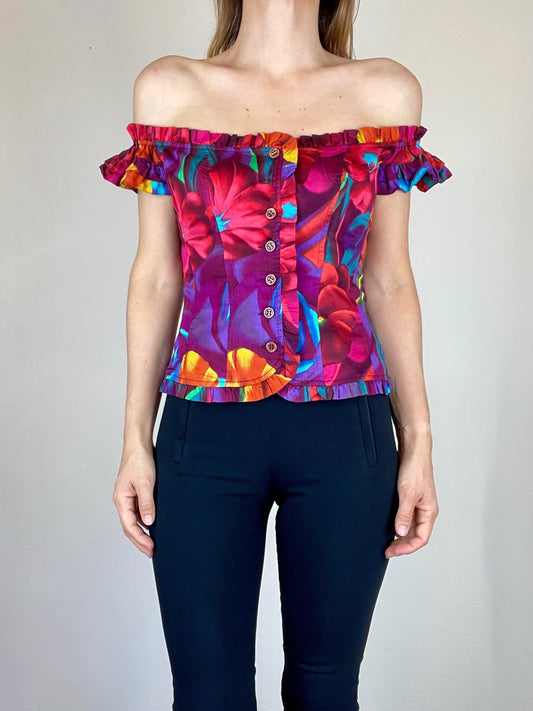 Kenzo multicolour off shoulder floral corset top