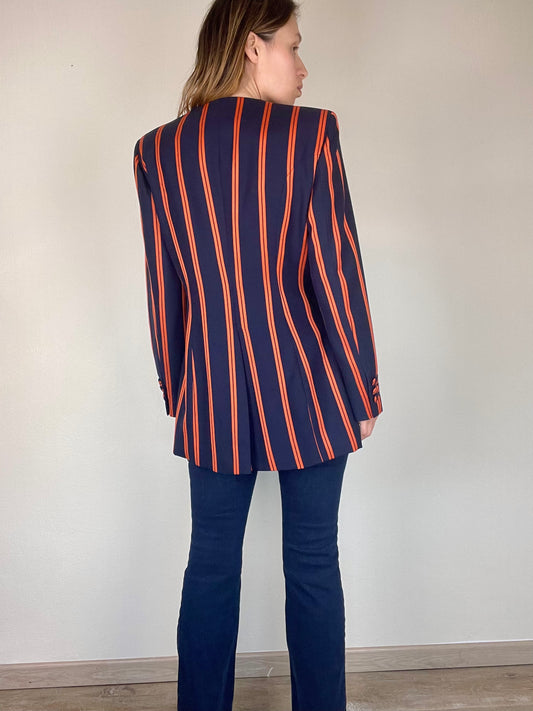 Moschino Couture navy and orange stripe blazer jacket