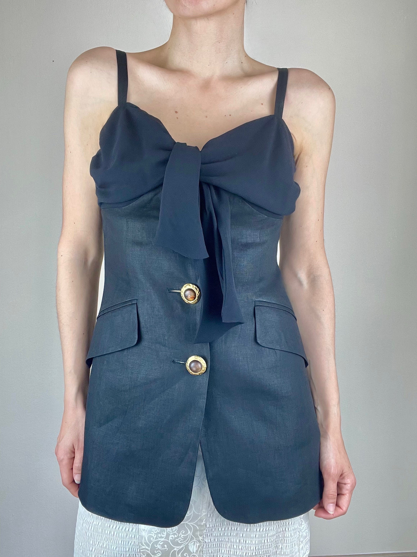 Max Mara black linen and silk long top