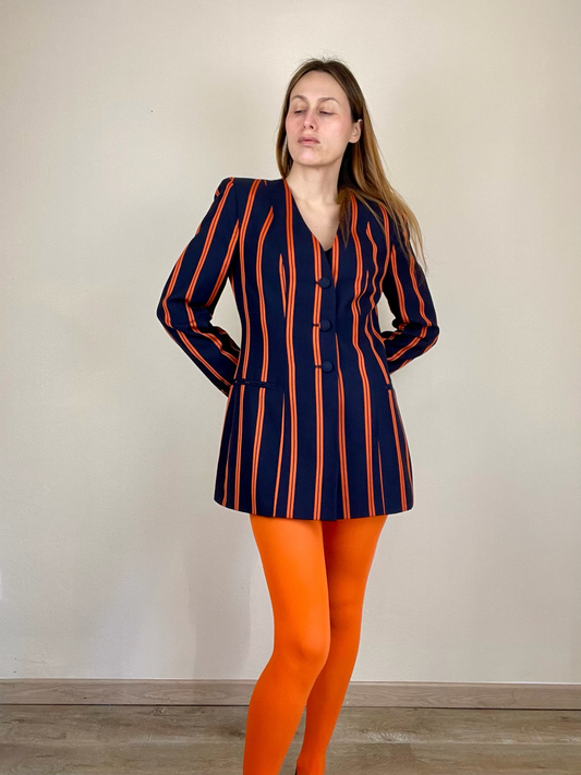 Moschino Couture navy and orange stripe blazer jacket