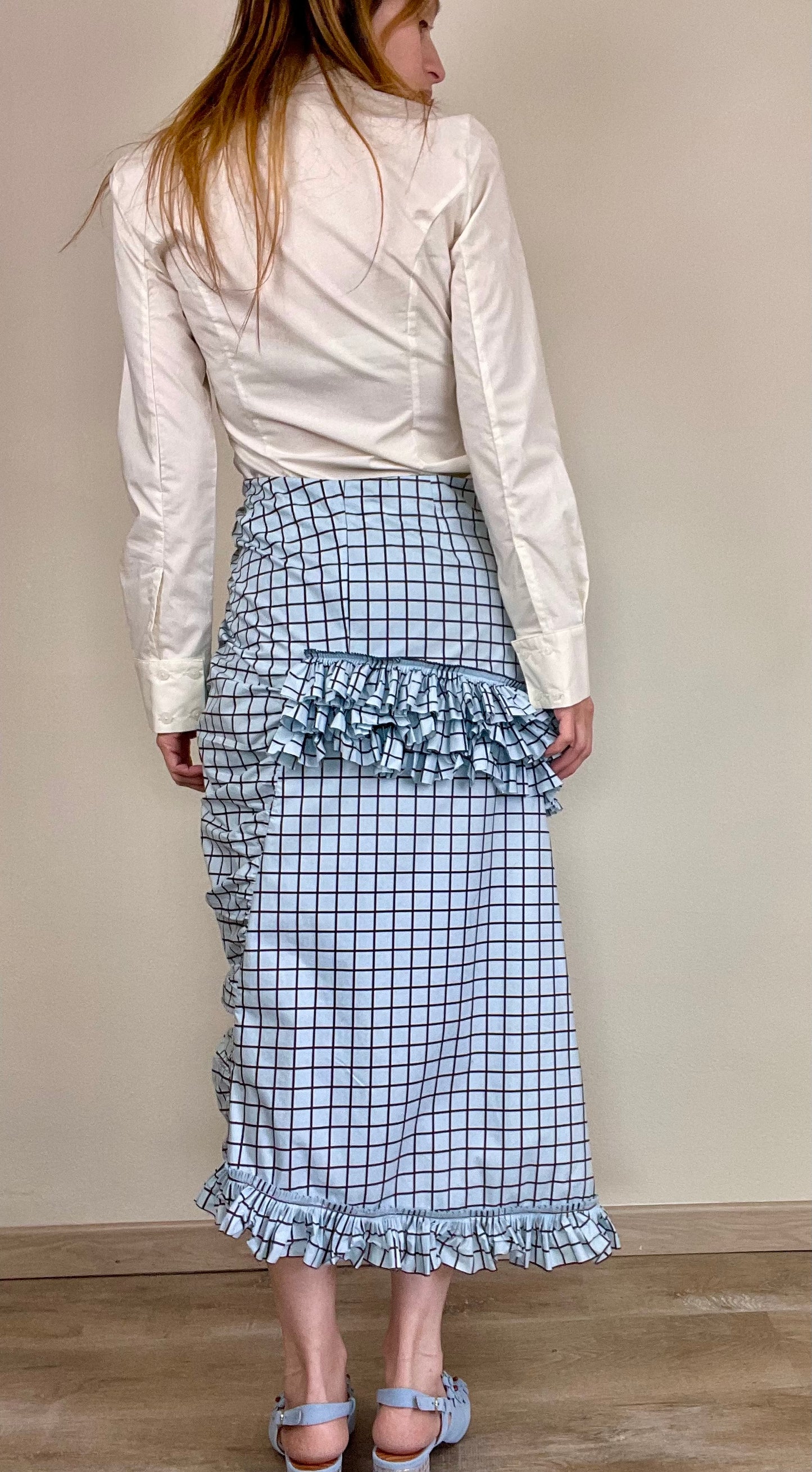 Marni checkered asymmetrical ruffled cotton skirt