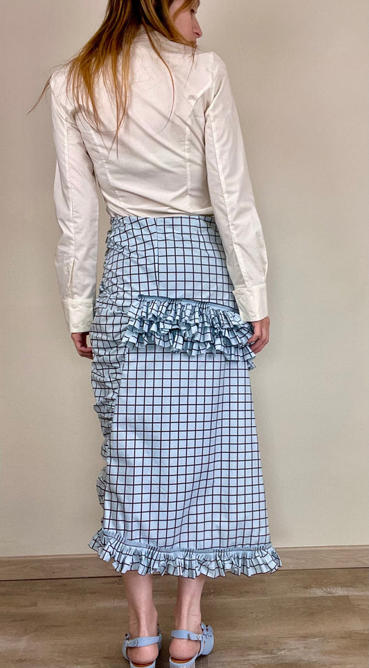 Marni checkered asymmetrical ruffled cotton skirt
