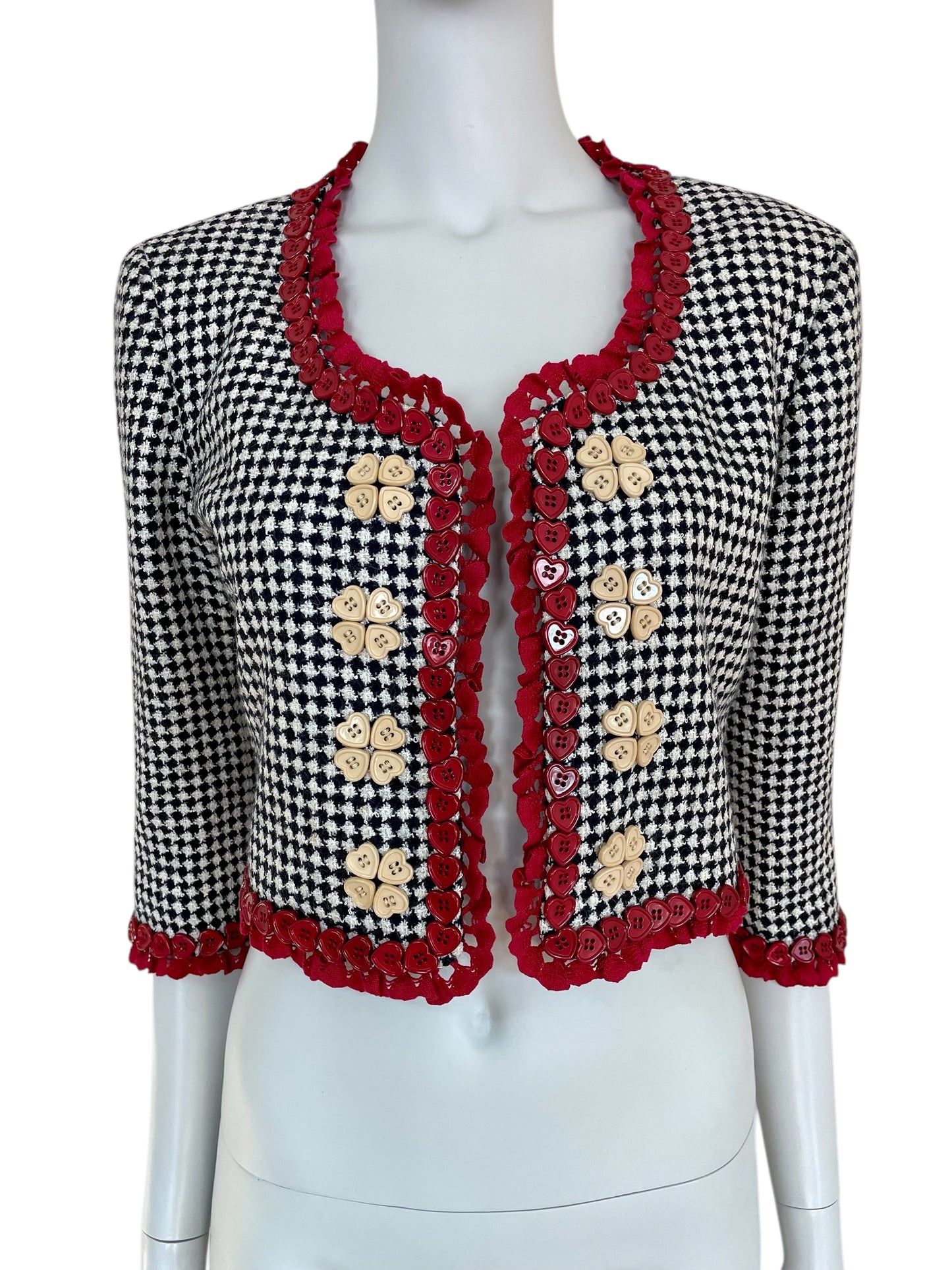 Moschino Cheap and Chic houndstooth lace heart button The Nanny Fran Fine jacket