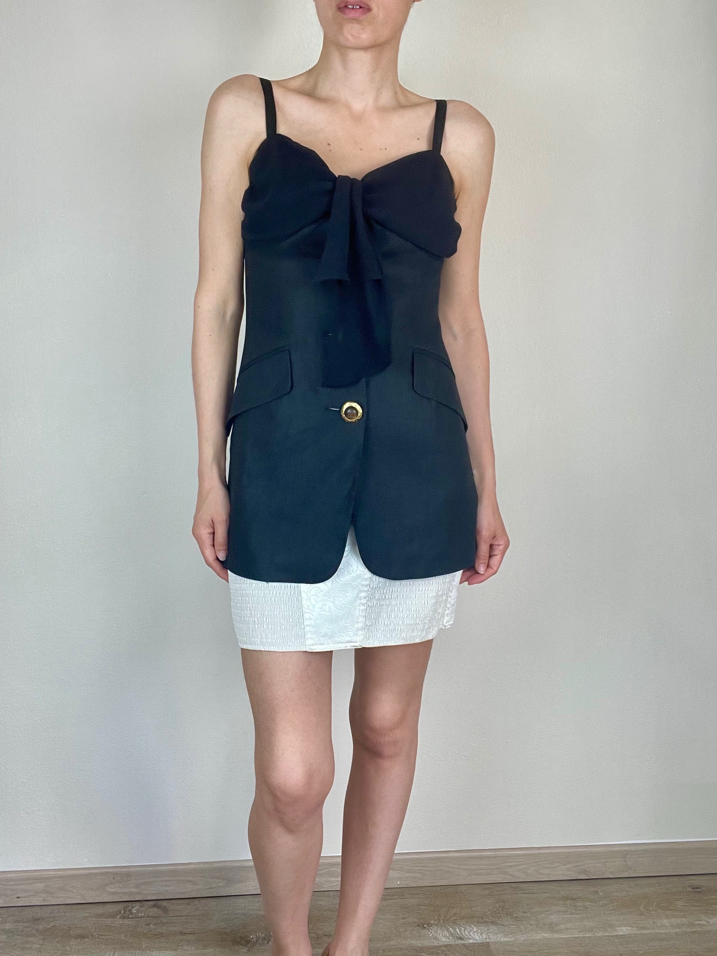 Max Mara black linen and silk long top