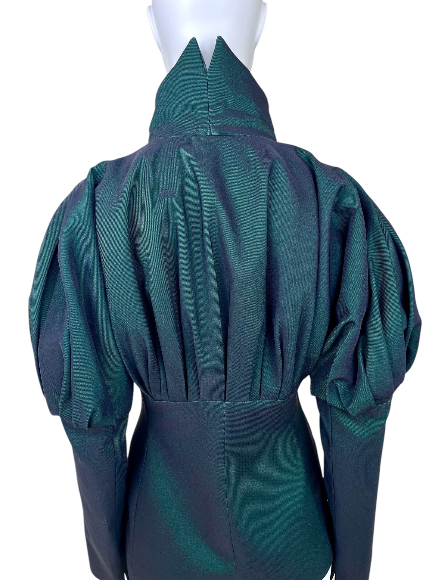 Romeo Gigli Fall Winter 1992 iridescent dark green pleated blazer jacket