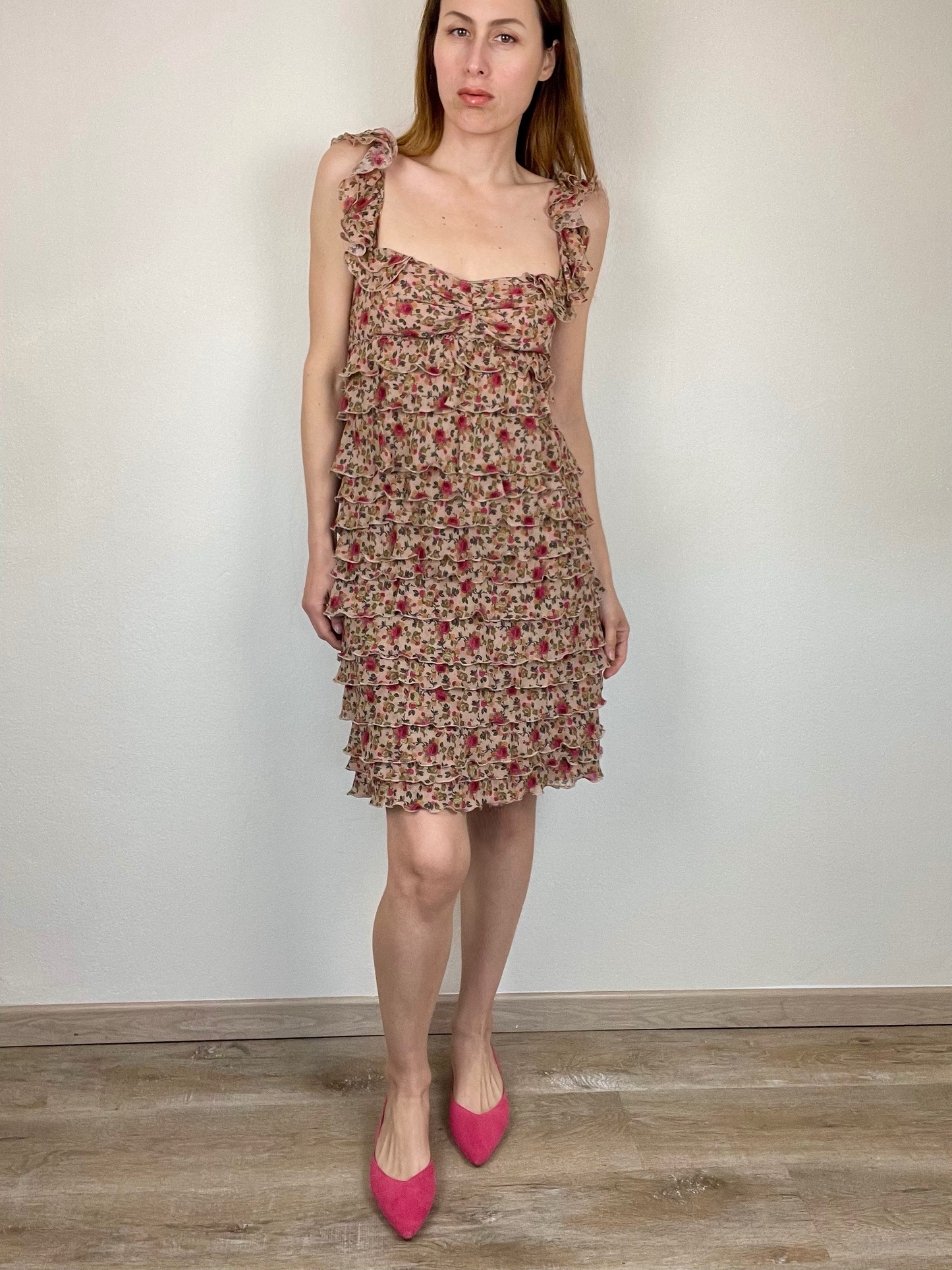 Moschino Cheap and Chic floral ruffled tiered silk dress