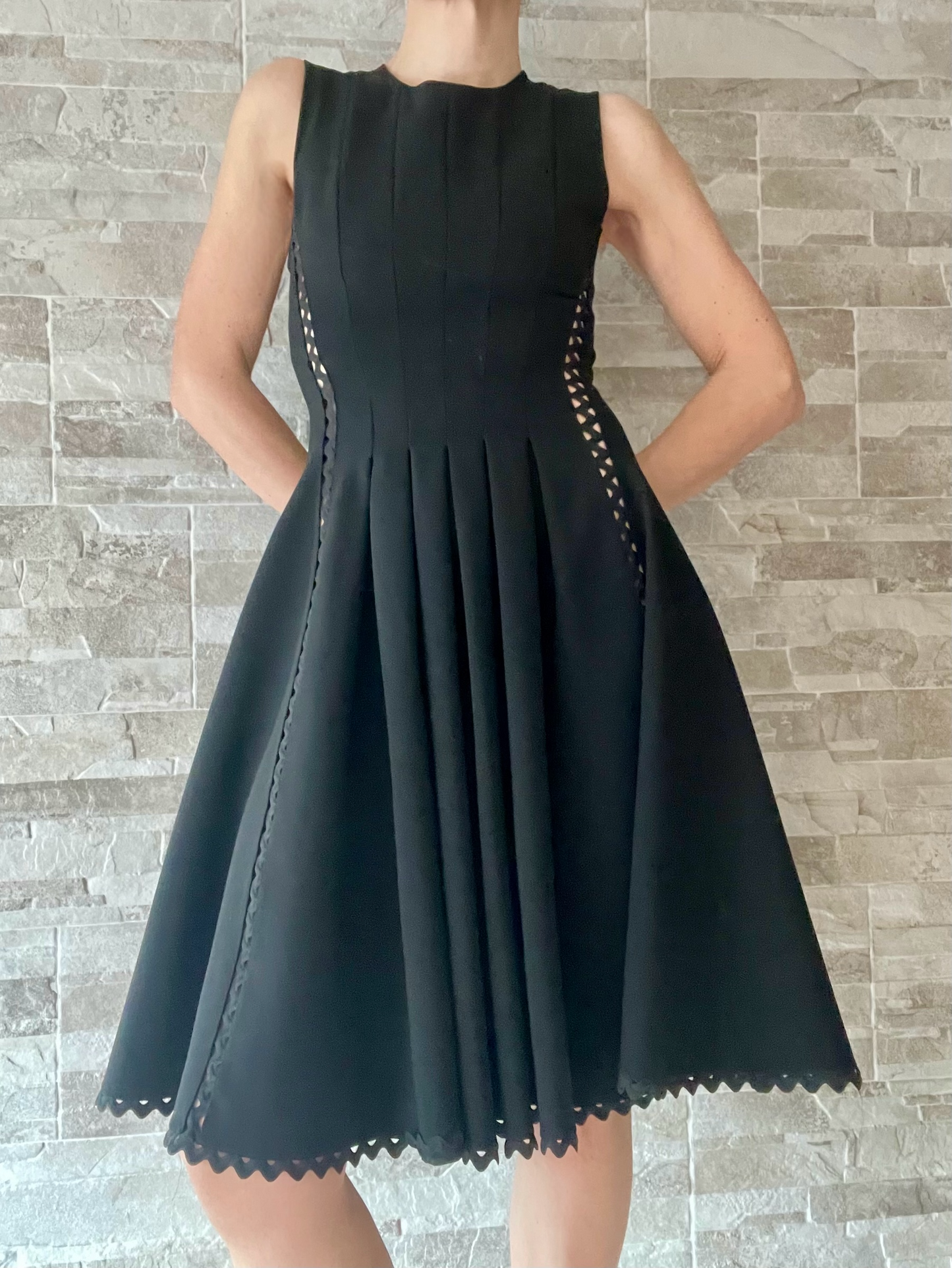 Prada black cut out pleated dress