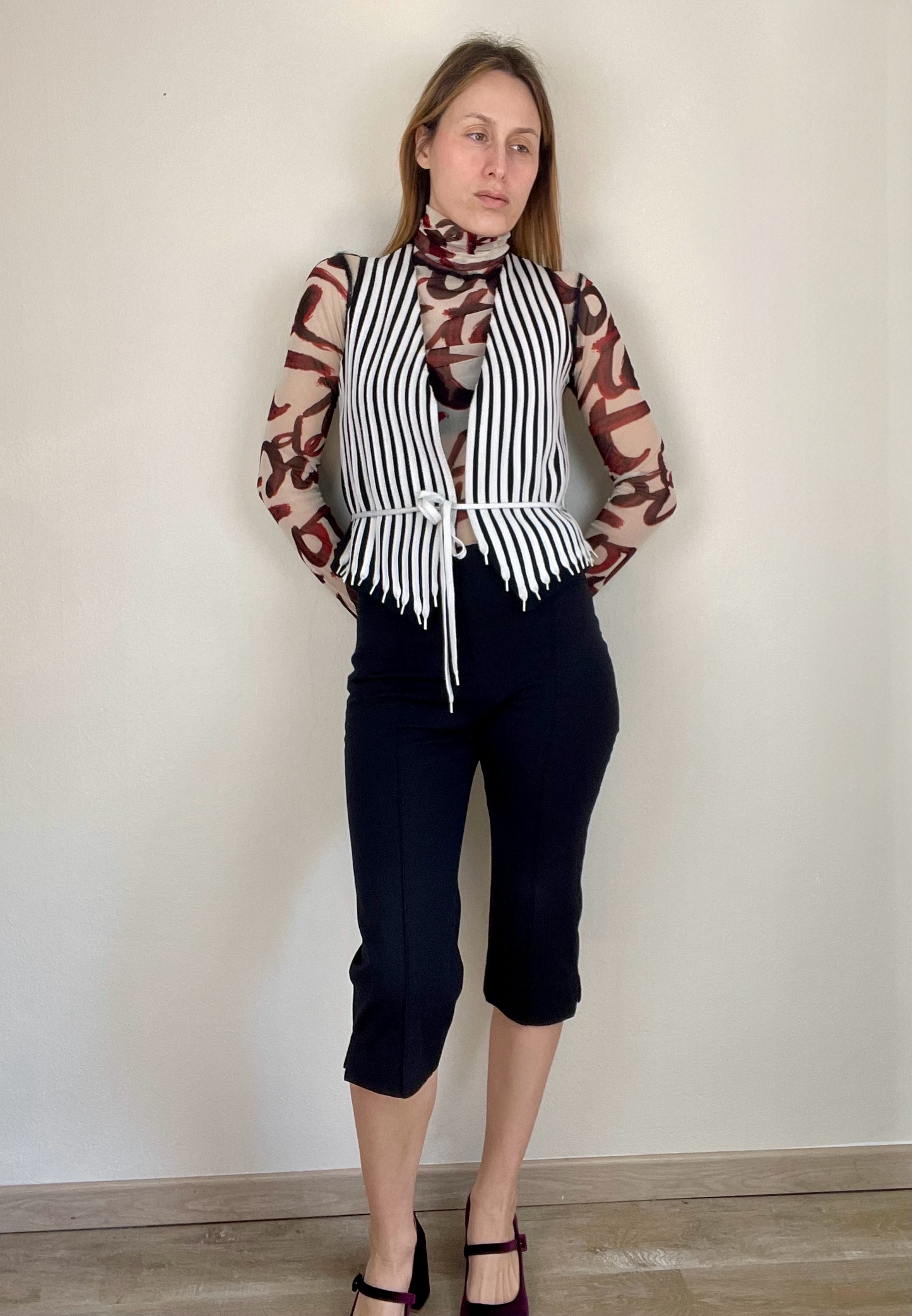 Moschino Cheap and Chic shoe laces stripe vest