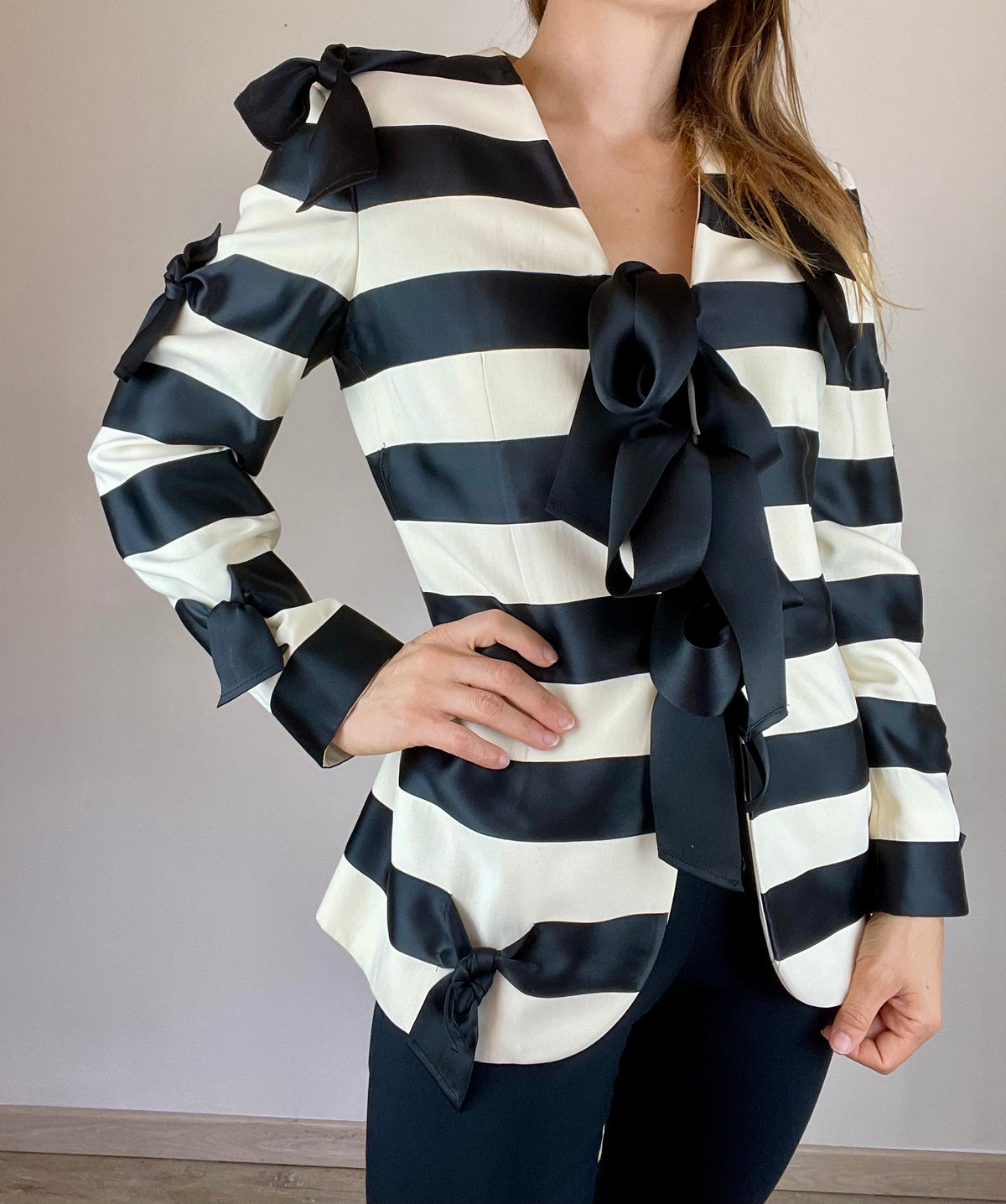 Moschino Couture Spring Summer 1993 striped ties and bows blazer jacket