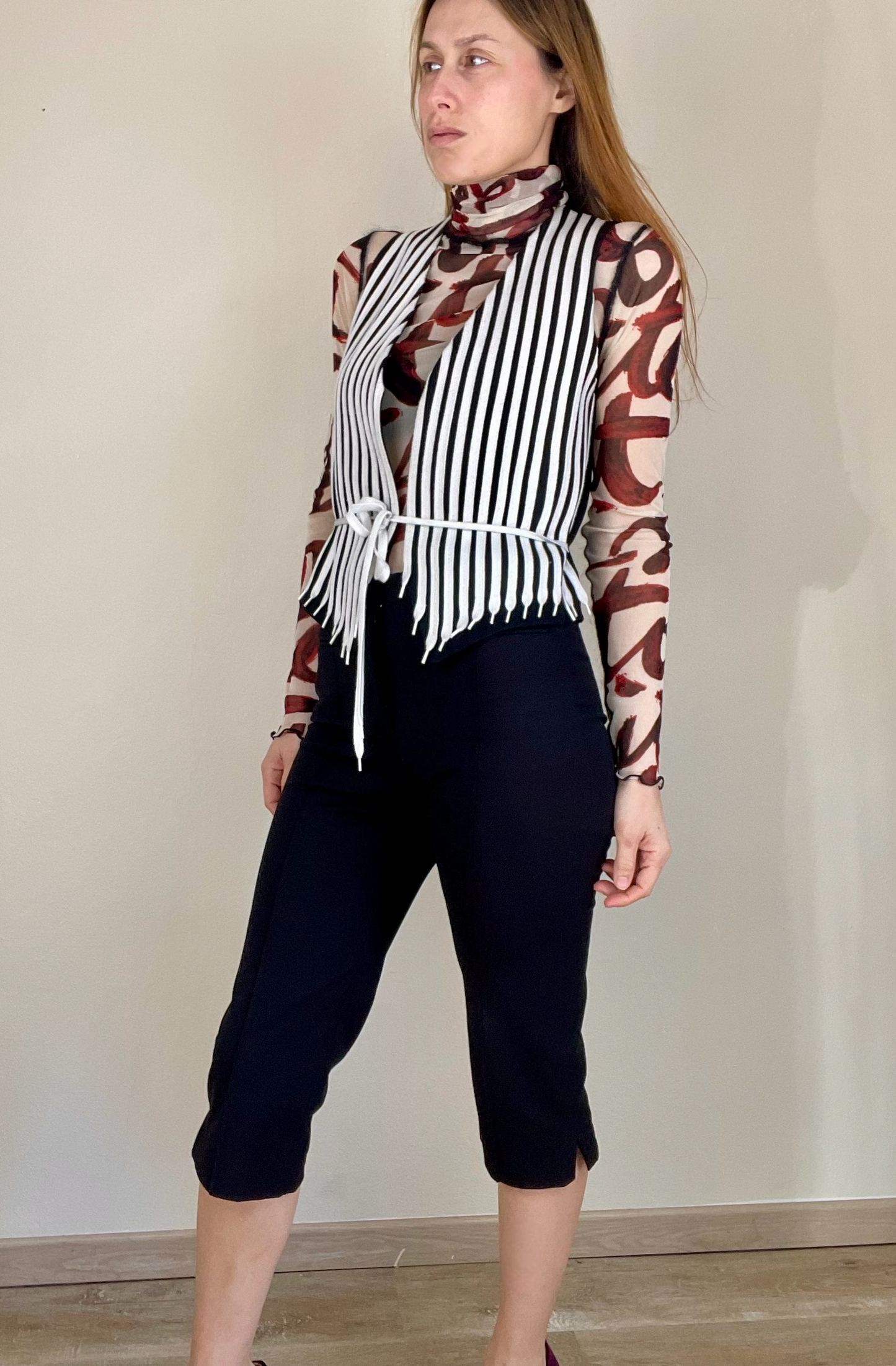 Moschino Cheap and Chic shoe laces stripe vest