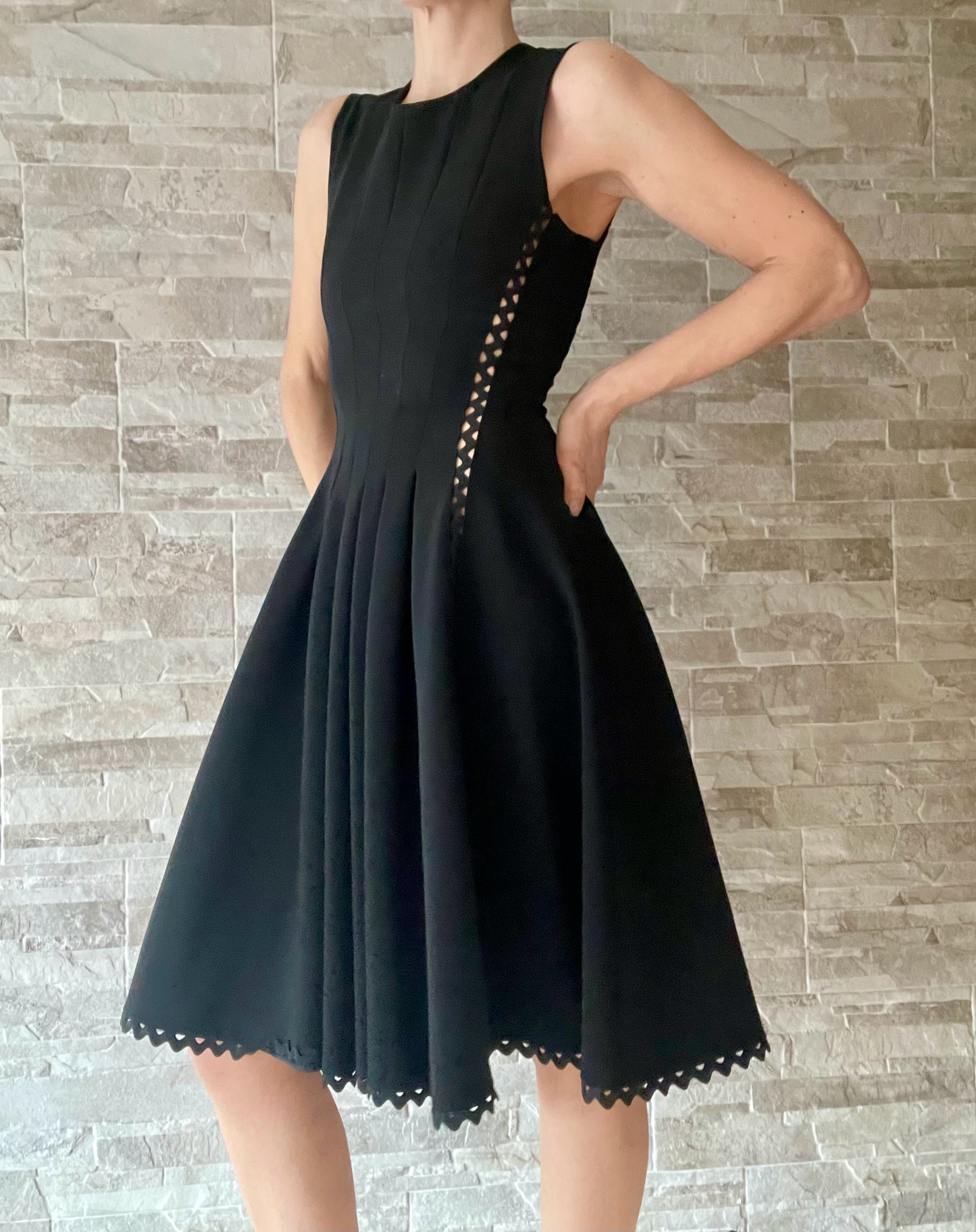 Prada black cut out pleated dress