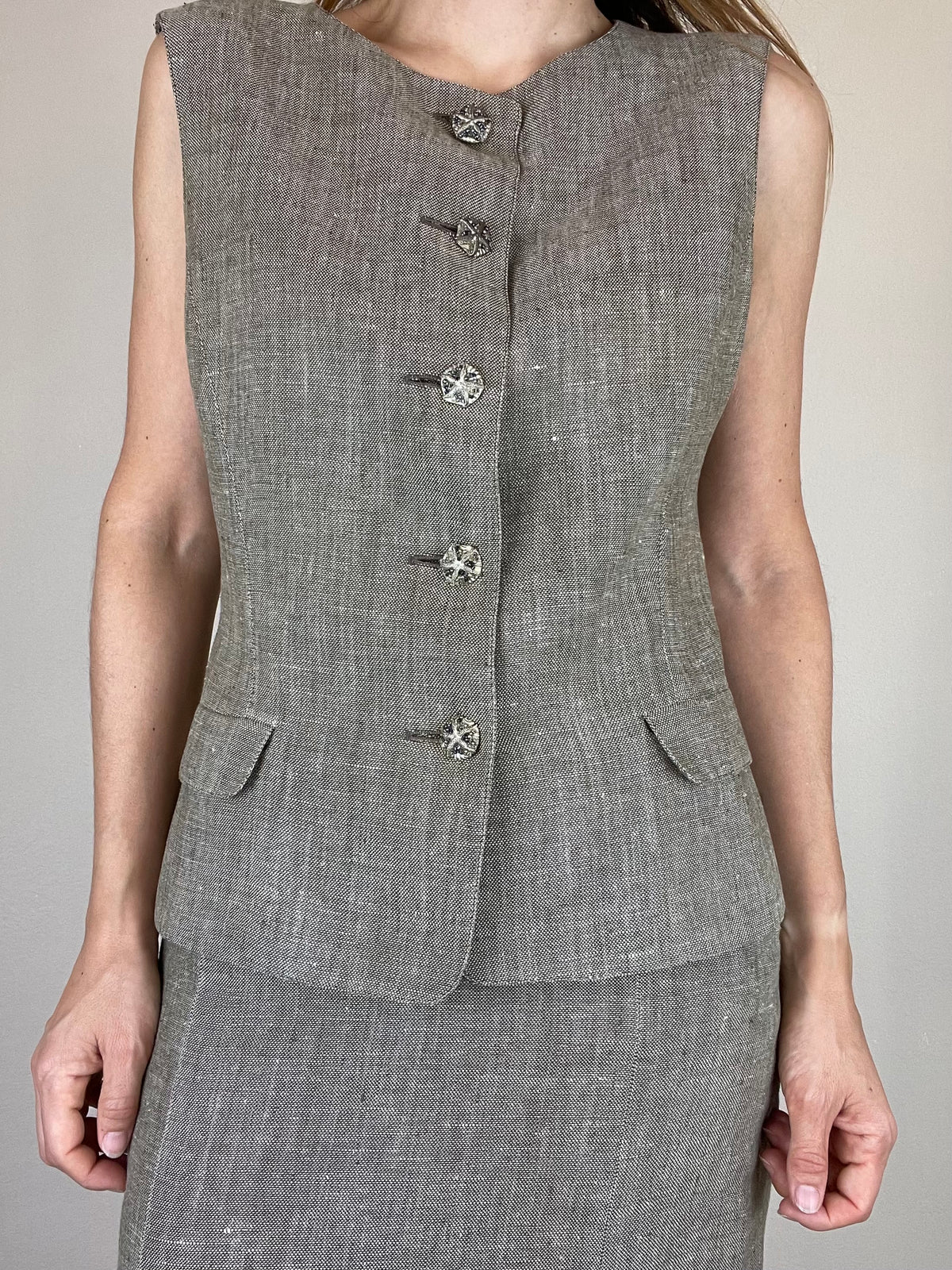 Genny Spring Summer 1996 beige linen skirt ensemble