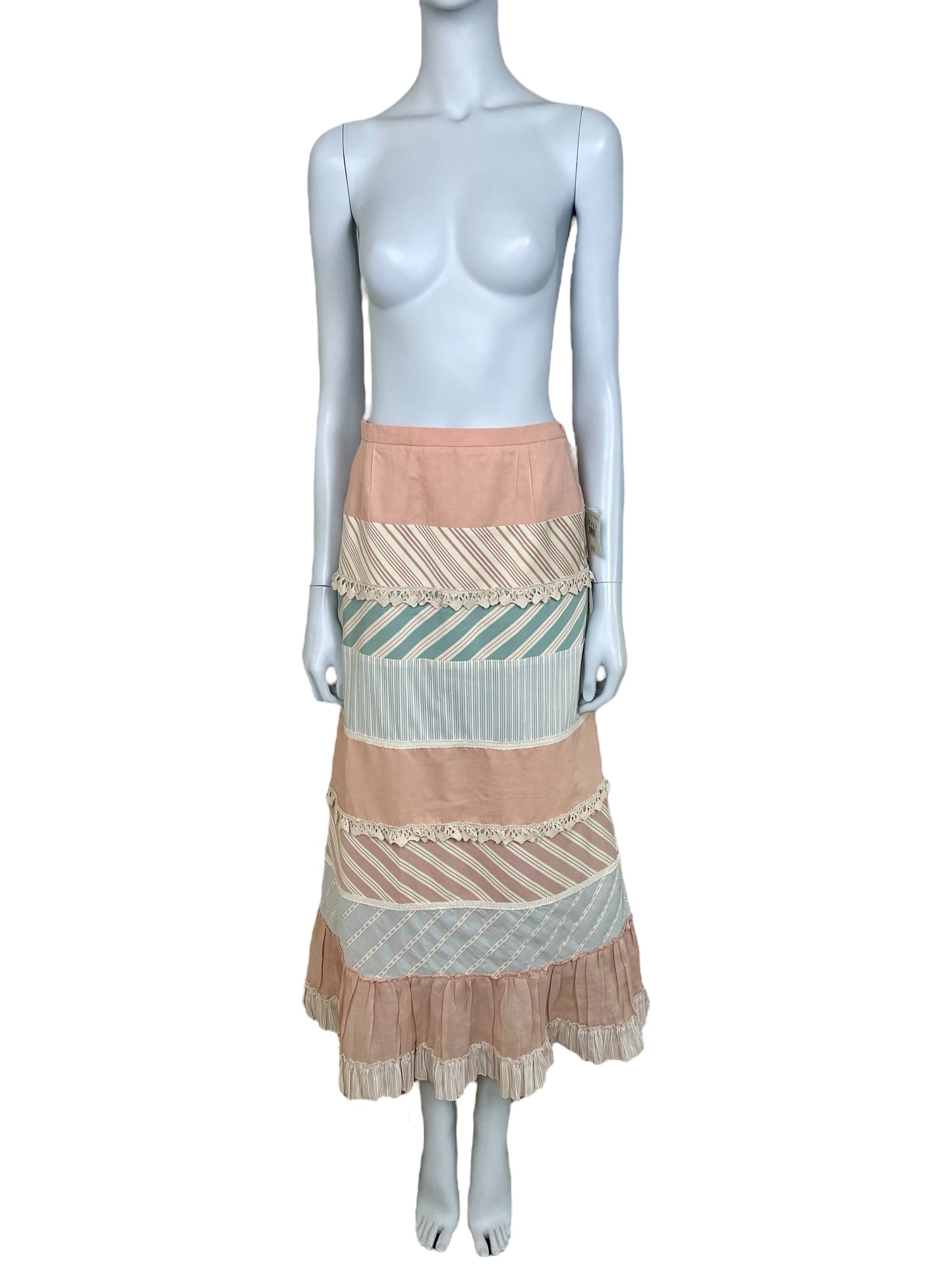 Moschino Cheap and Chic deadstock Spring Summer 2003 striped and lace maxi skirt