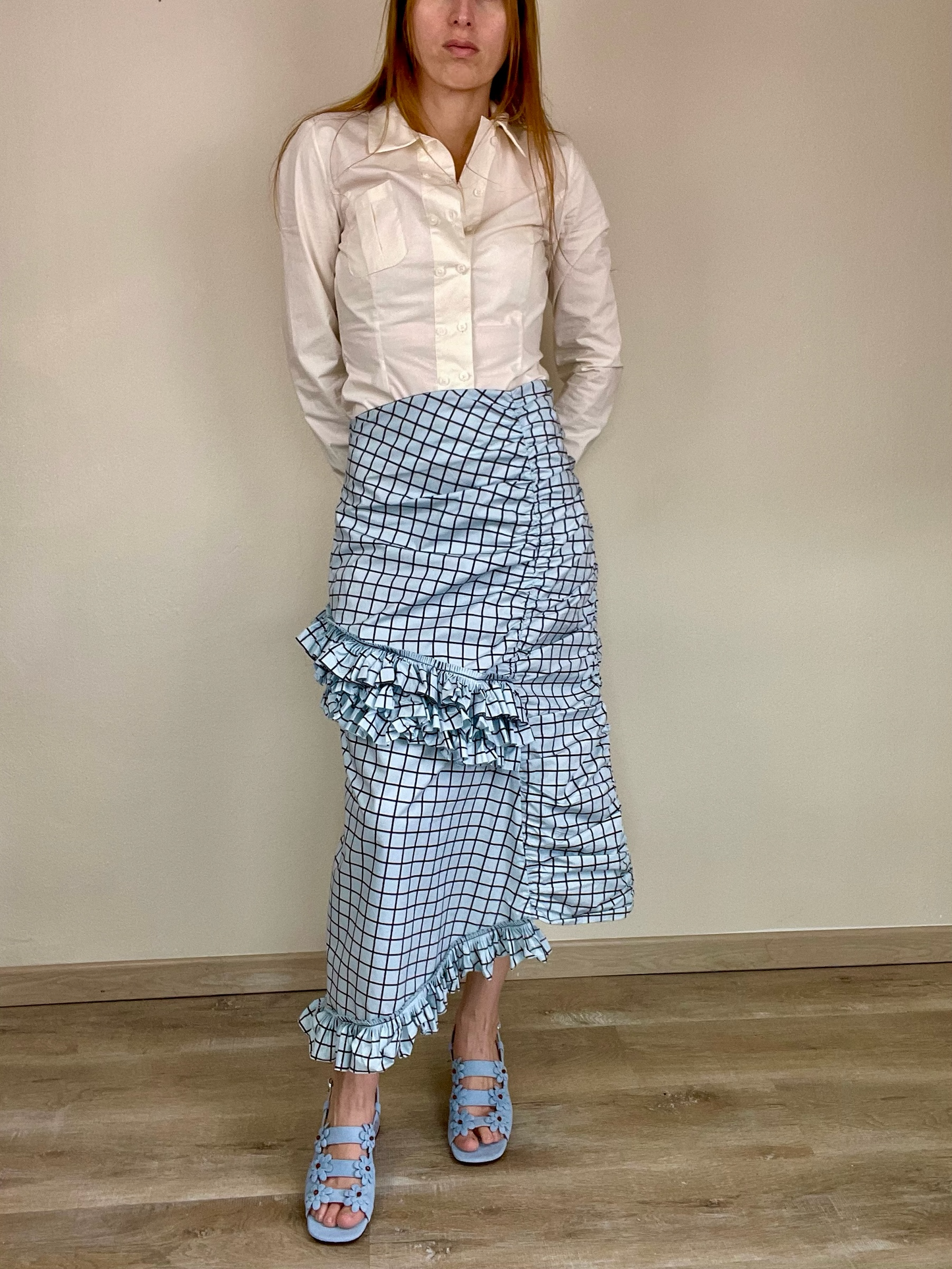 Marni checkered asymmetrical ruffled cotton skirt