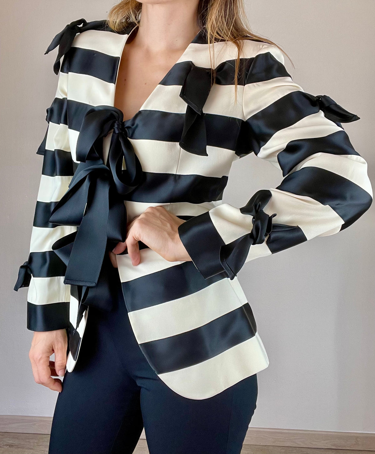 Moschino Couture Spring Summer 1993 striped ties and bows blazer jacket