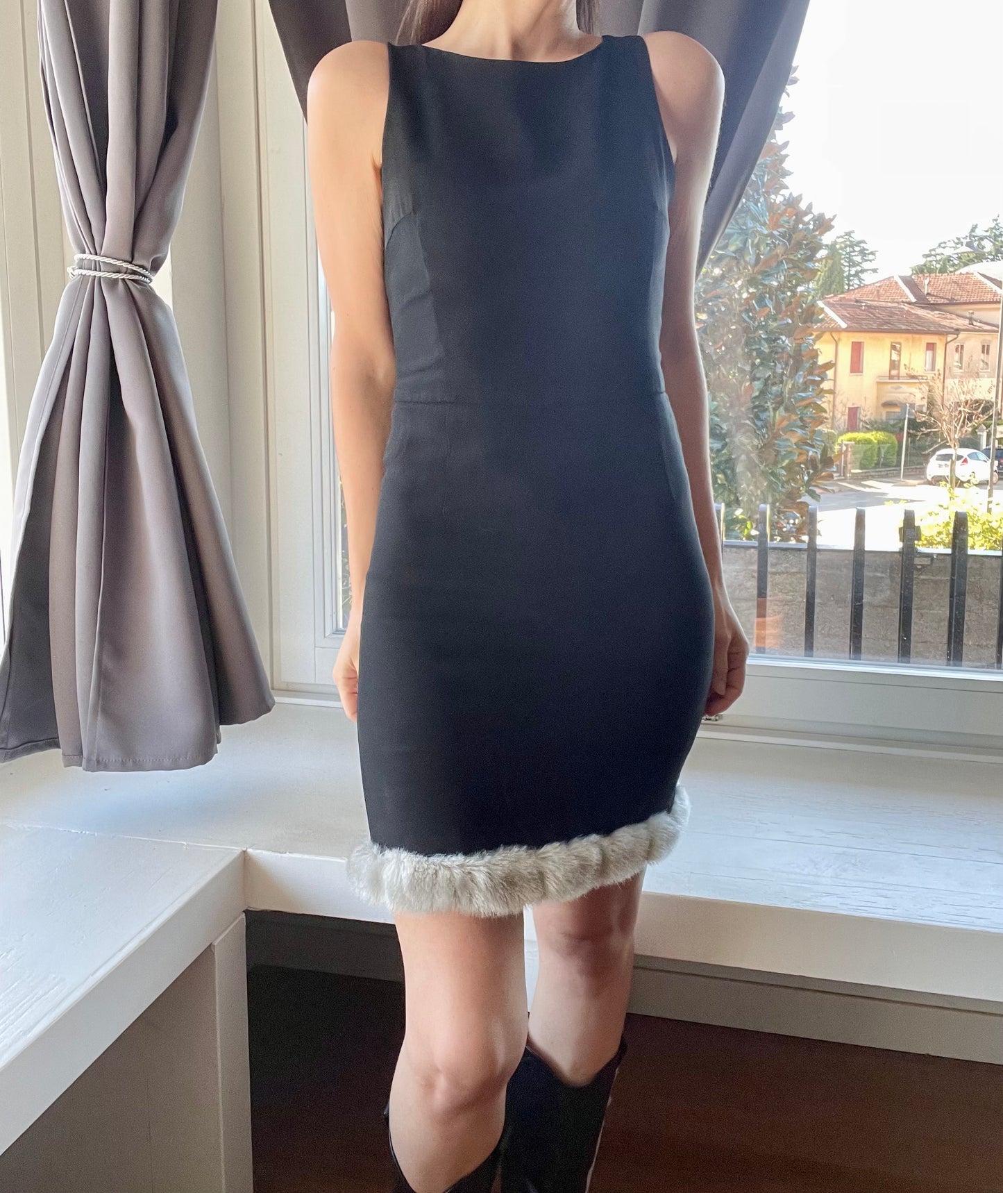 Moschino Couture cut out mini dress with faux fur