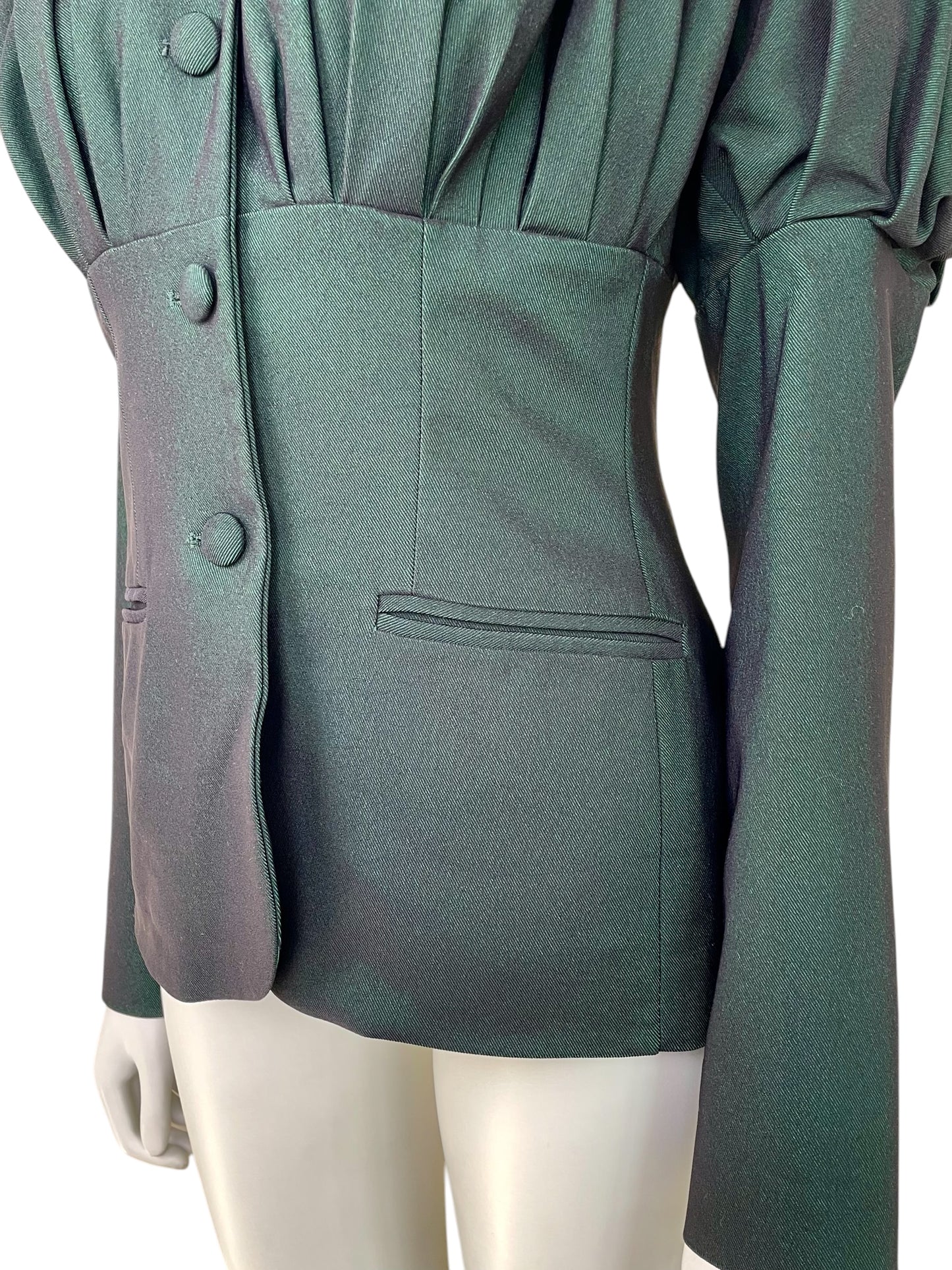 Romeo Gigli Fall Winter 1992 iridescent dark green pleated blazer jacket