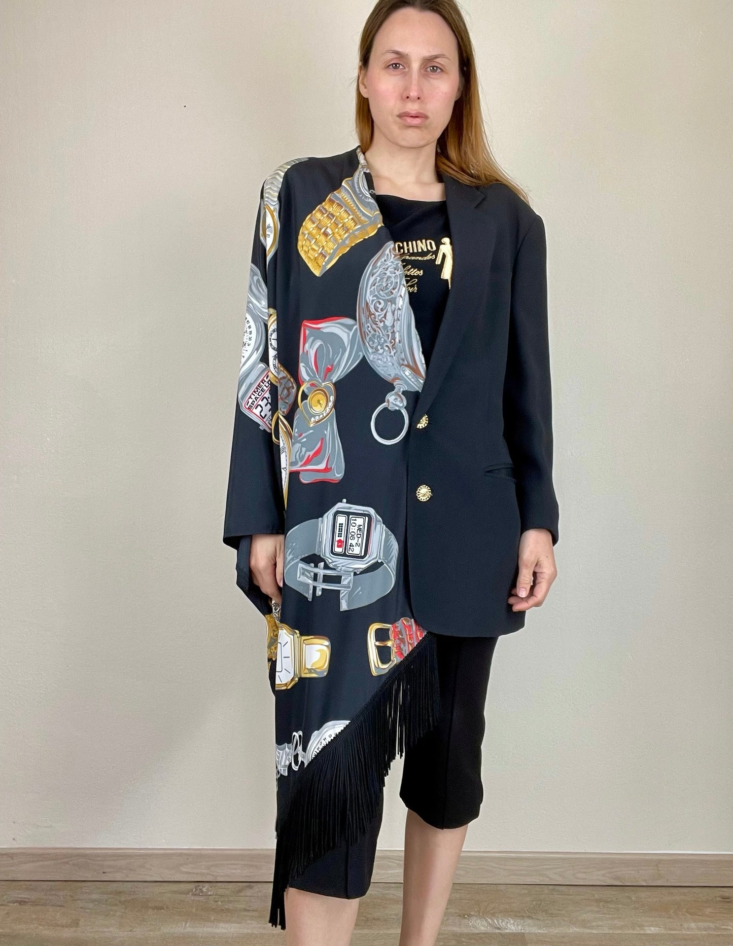 Moschino Fall Winter 1986 novelty print shawl blazer jacket