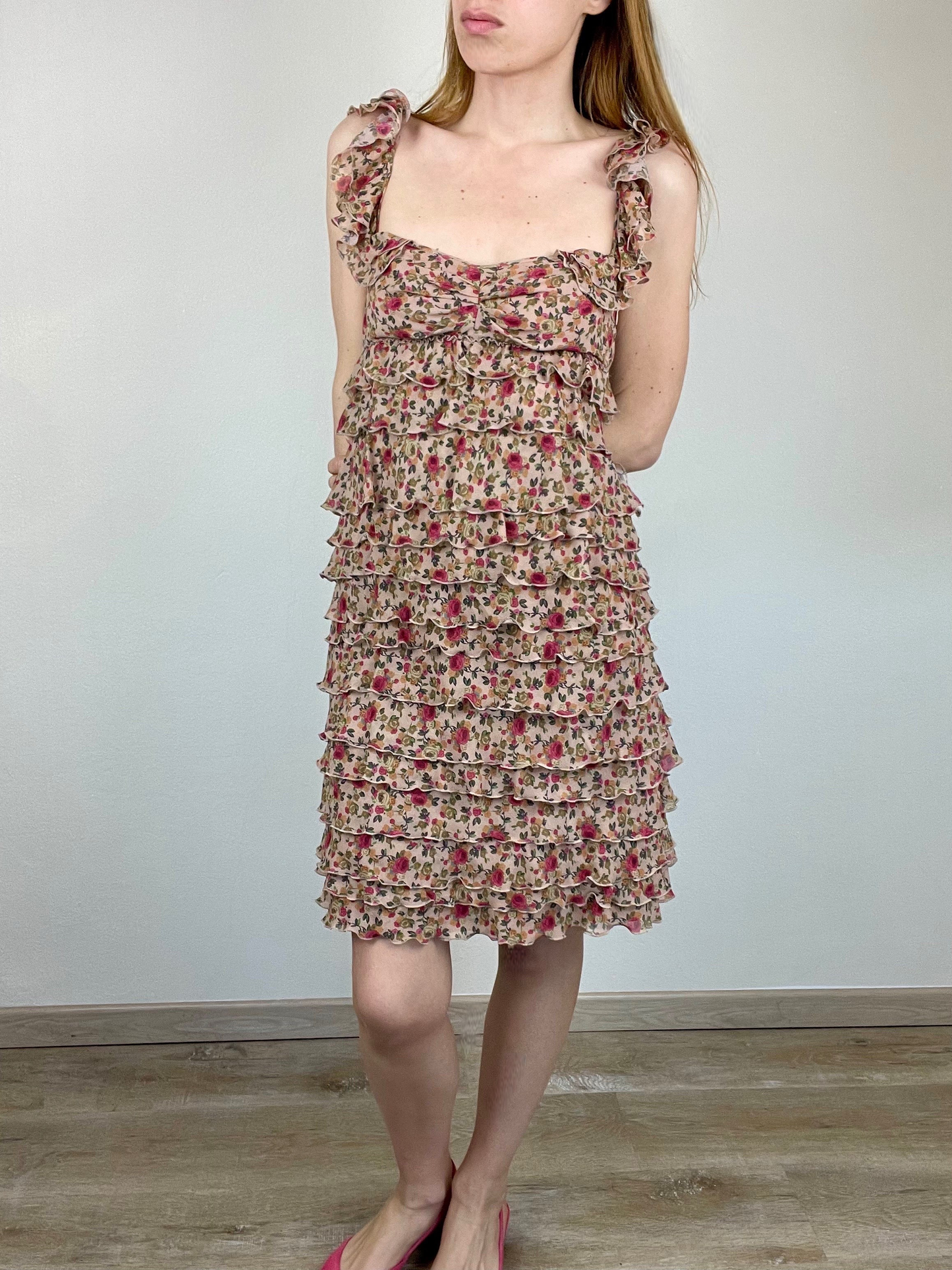 Moschino Cheap and Chic floral ruffled tiered silk dress