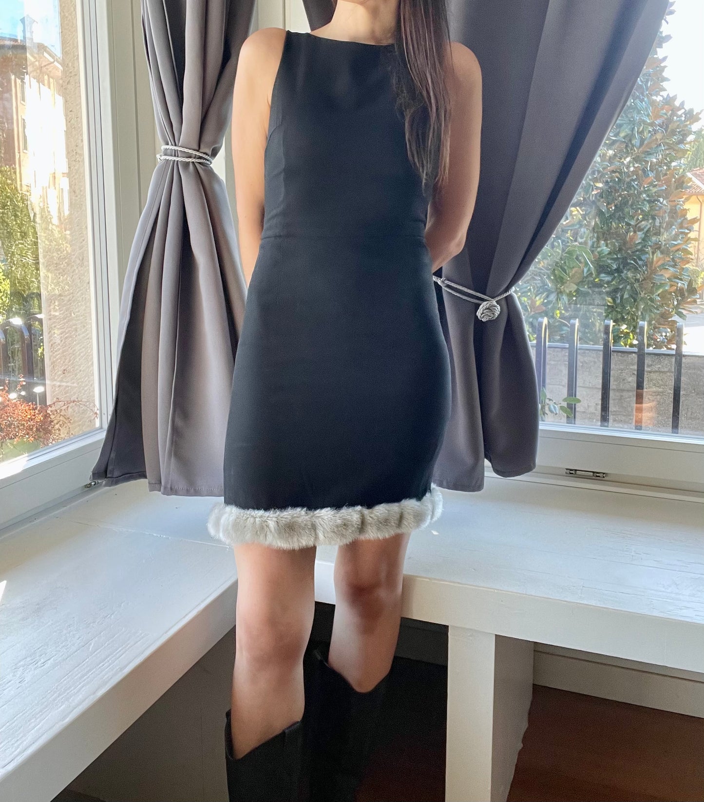 Moschino Couture cut out mini dress with faux fur