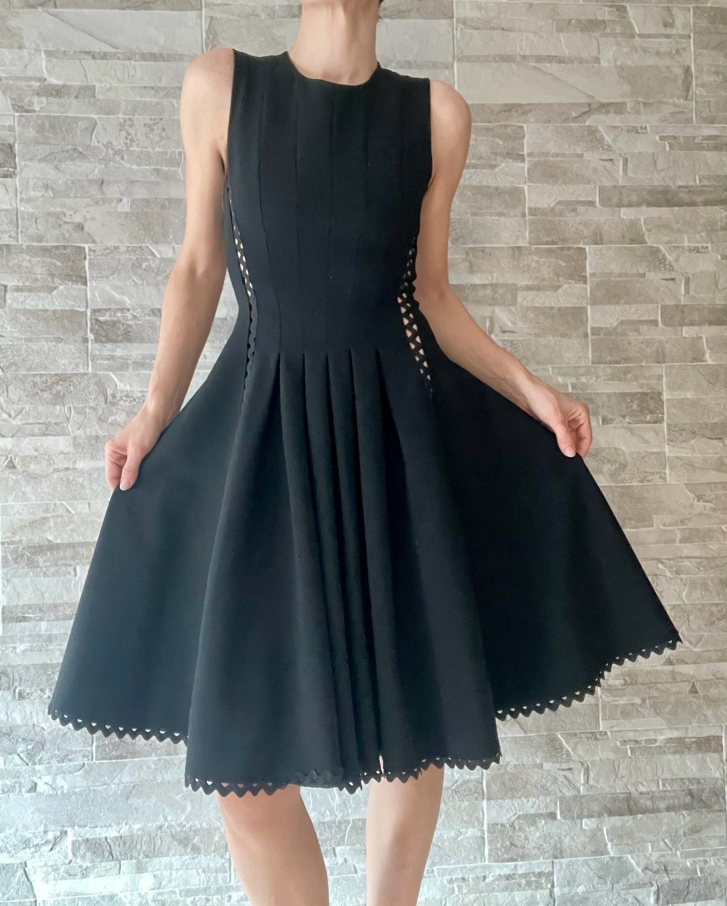 Prada black cut out pleated dress