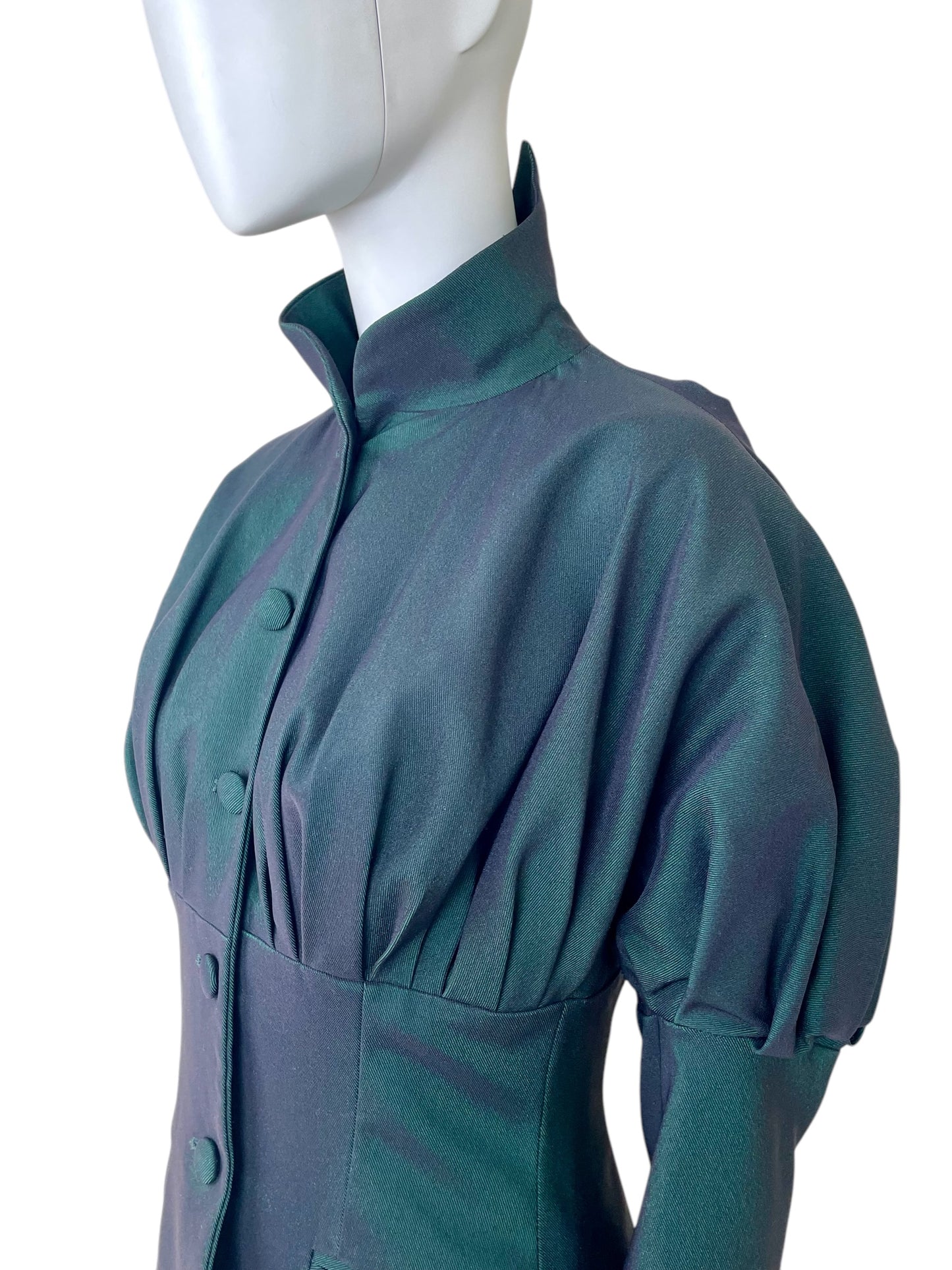 Romeo Gigli Fall Winter 1992 iridescent dark green pleated blazer jacket